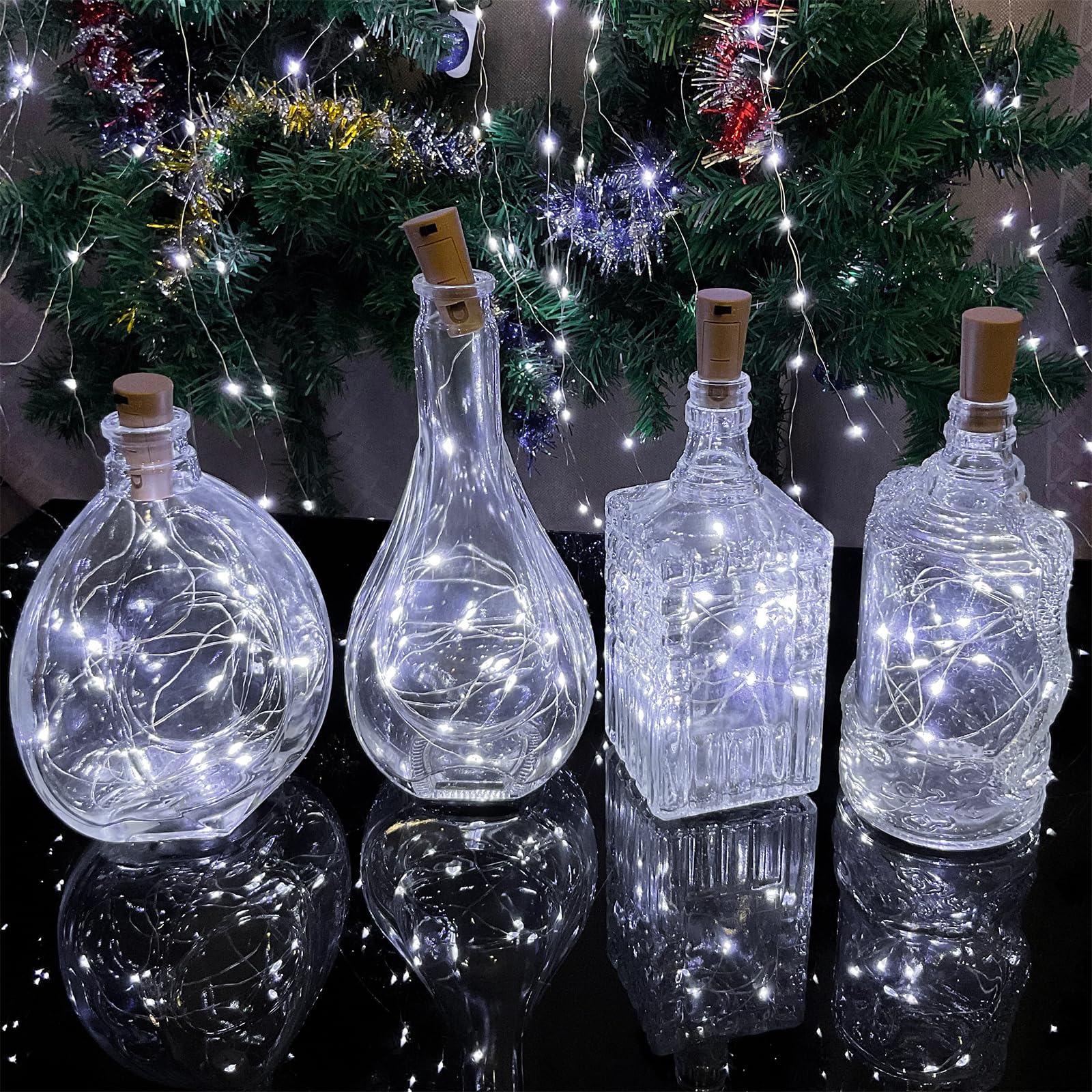 Etinga Wine Bottle Lights With Cork, 20 Leds 6.6 Feet Silver Wire Cork Bottle Lights,Fairy Mini String Lights,For Diy Jar Halloween,Christmas,Party,Decor,Wedding Listing (10 Pack, Cool White)