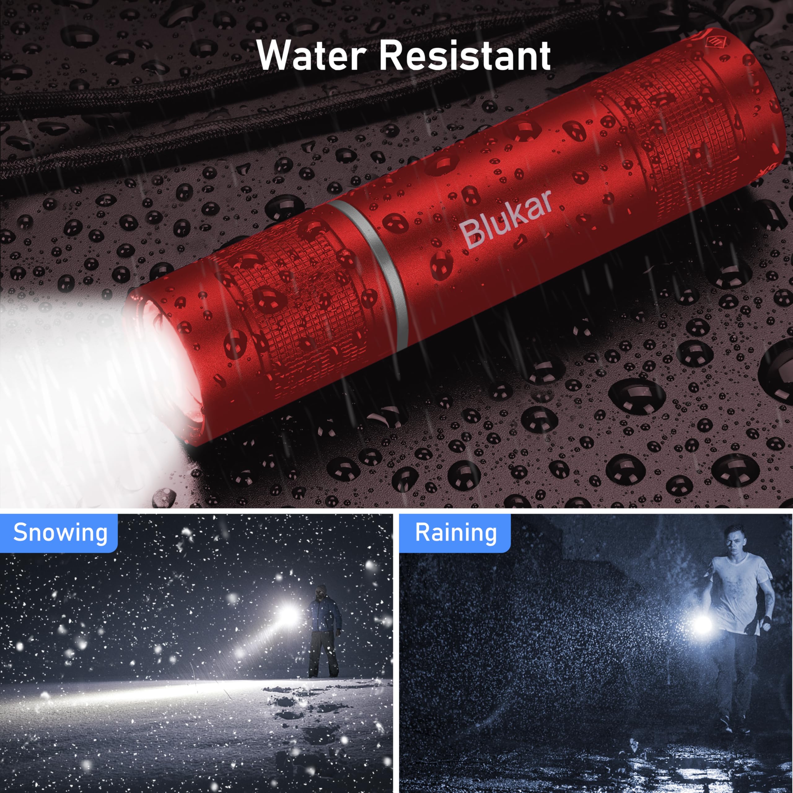 Blukar Rechargeable Flashlight - 2000L Led, Zoomable, Adjustable Brightness, 1 Pack, Red, Model K9132