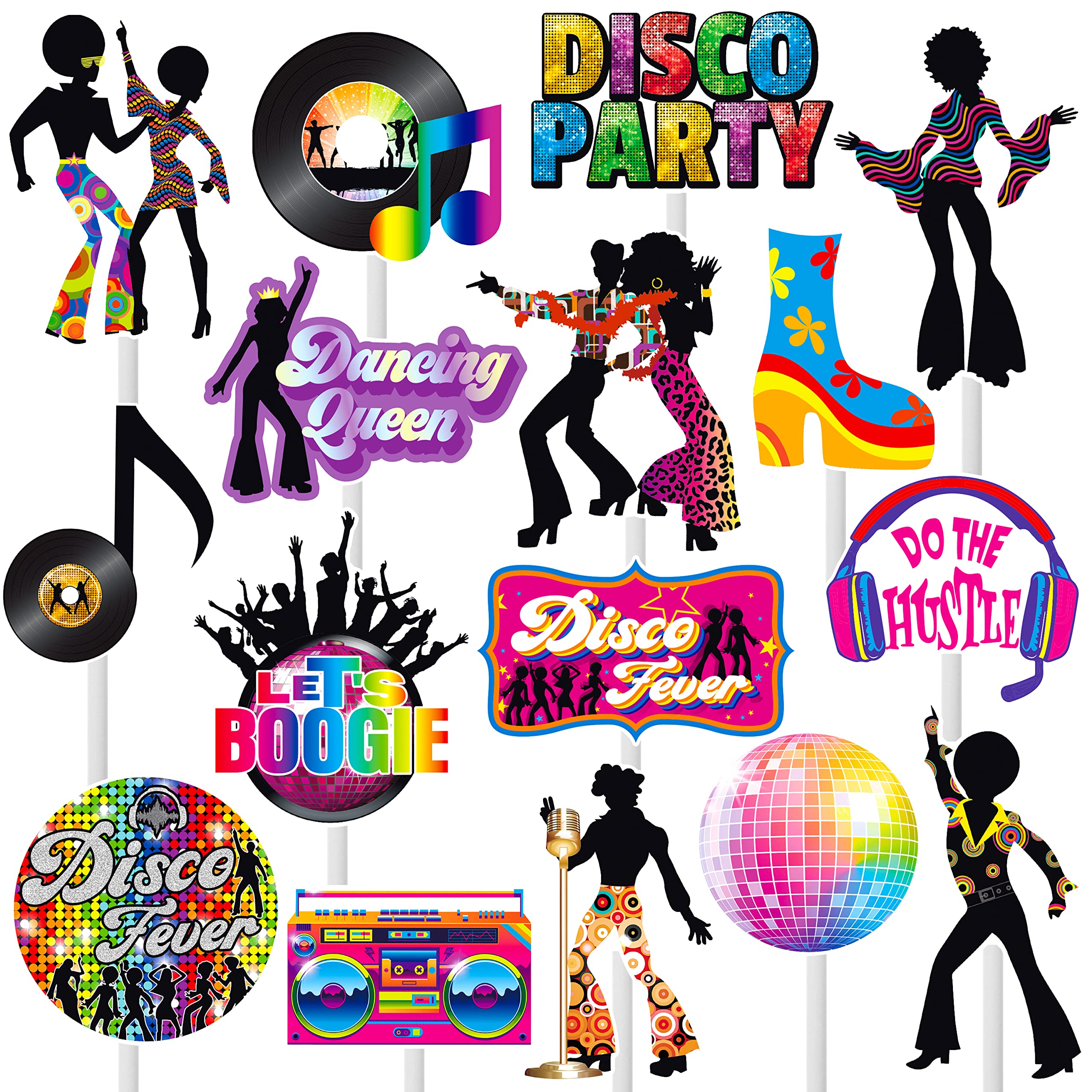 C L Cooper Life Disco Party Cupcake Toppers, 36pcs, Plastic & Rhinestones, Mixed Silver and Gold, 70s 80s Theme Decoration, Model CUPCAKE TOPPER-