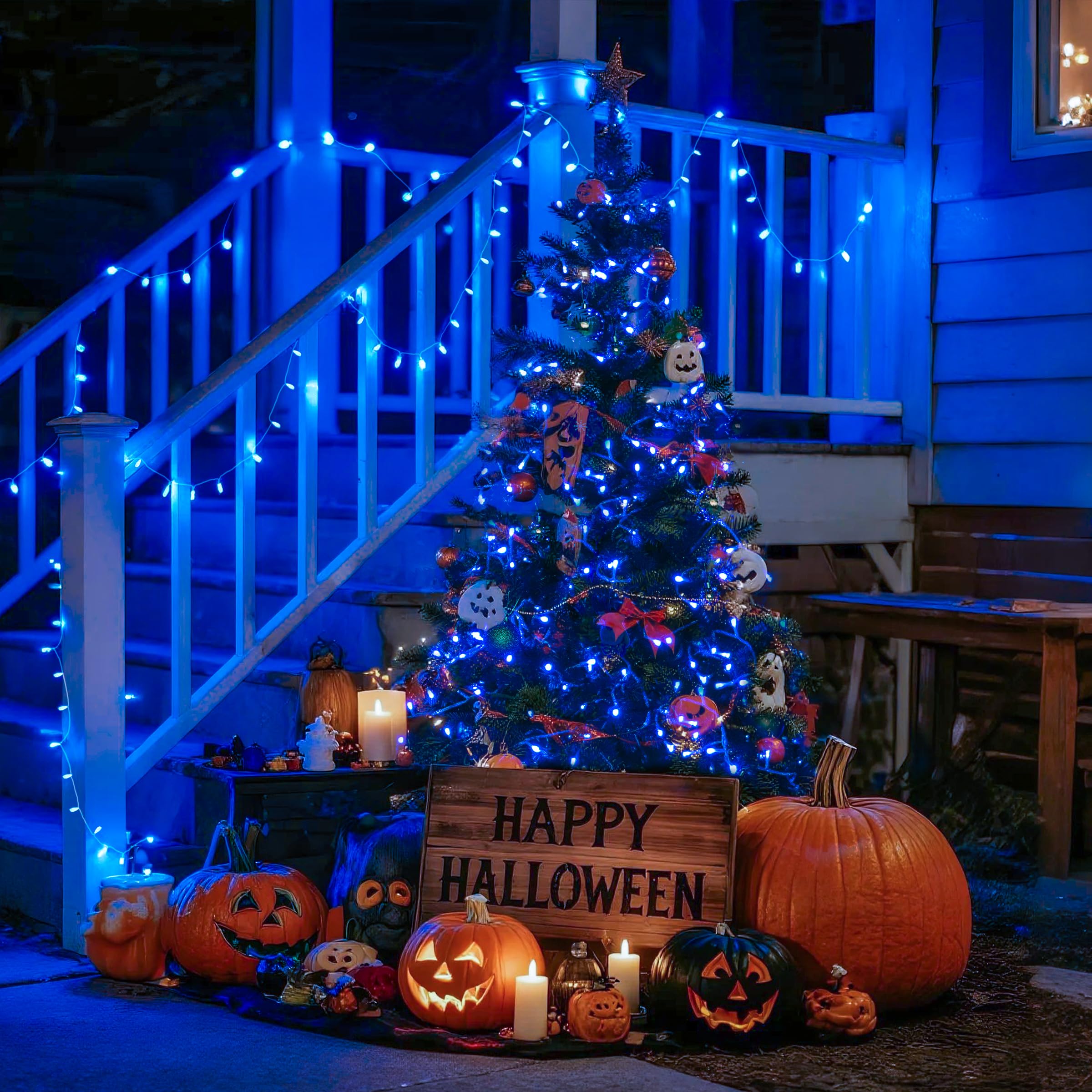 JMEXSUSS 100 LED Blue Christmas Lights, Clear Wire, 33ft, 8 Modes, Indoor/Outdoor, Model EXS-S-0100