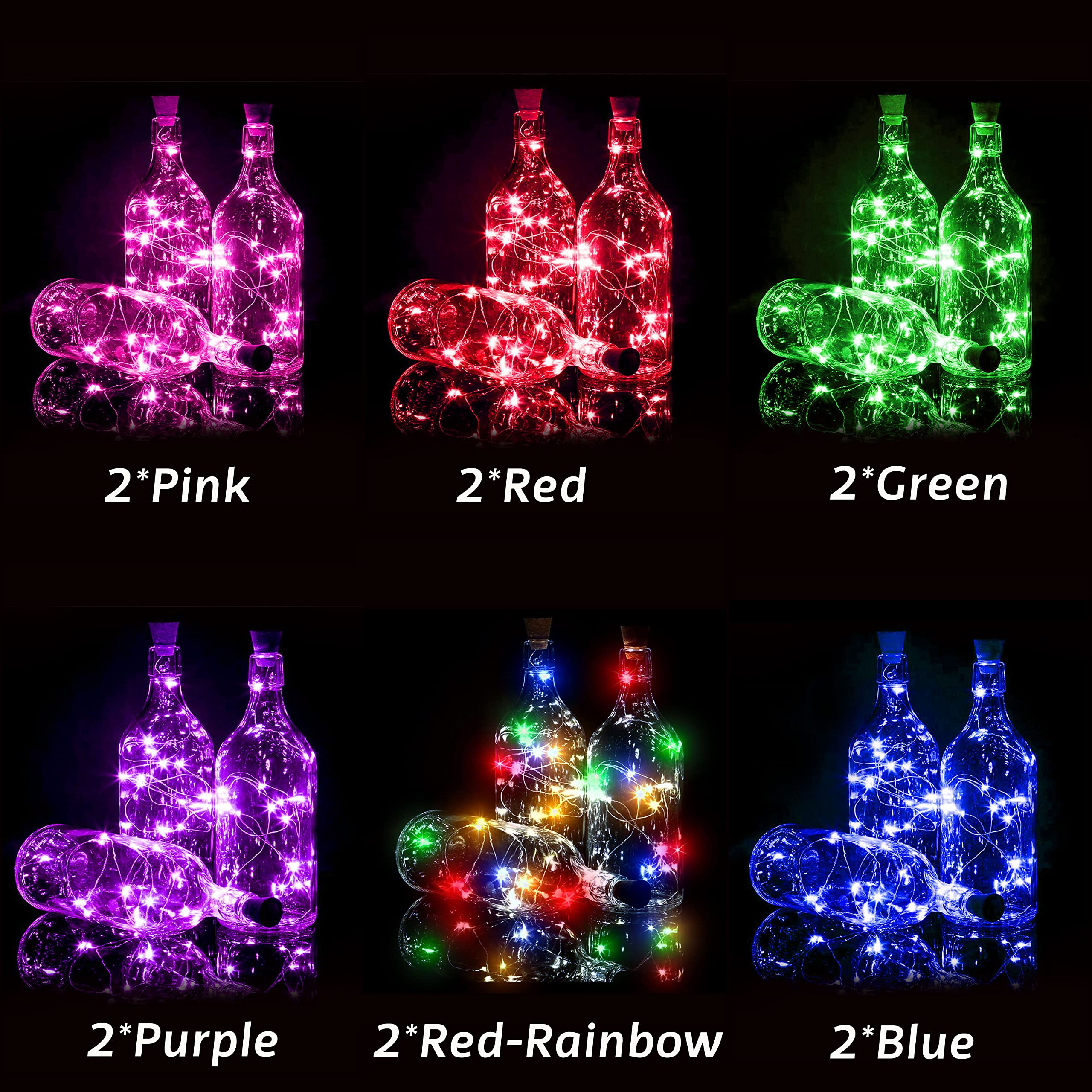 Bottle Lights 12 Pack 20 Leds Cork Lights For Wine Bottles Battery (Included) Powered Fairy Mini String Lights For Diy Jar Lighting Indoor Bedroom Party Wedding Christmas Halloween Decor (6 Colors)