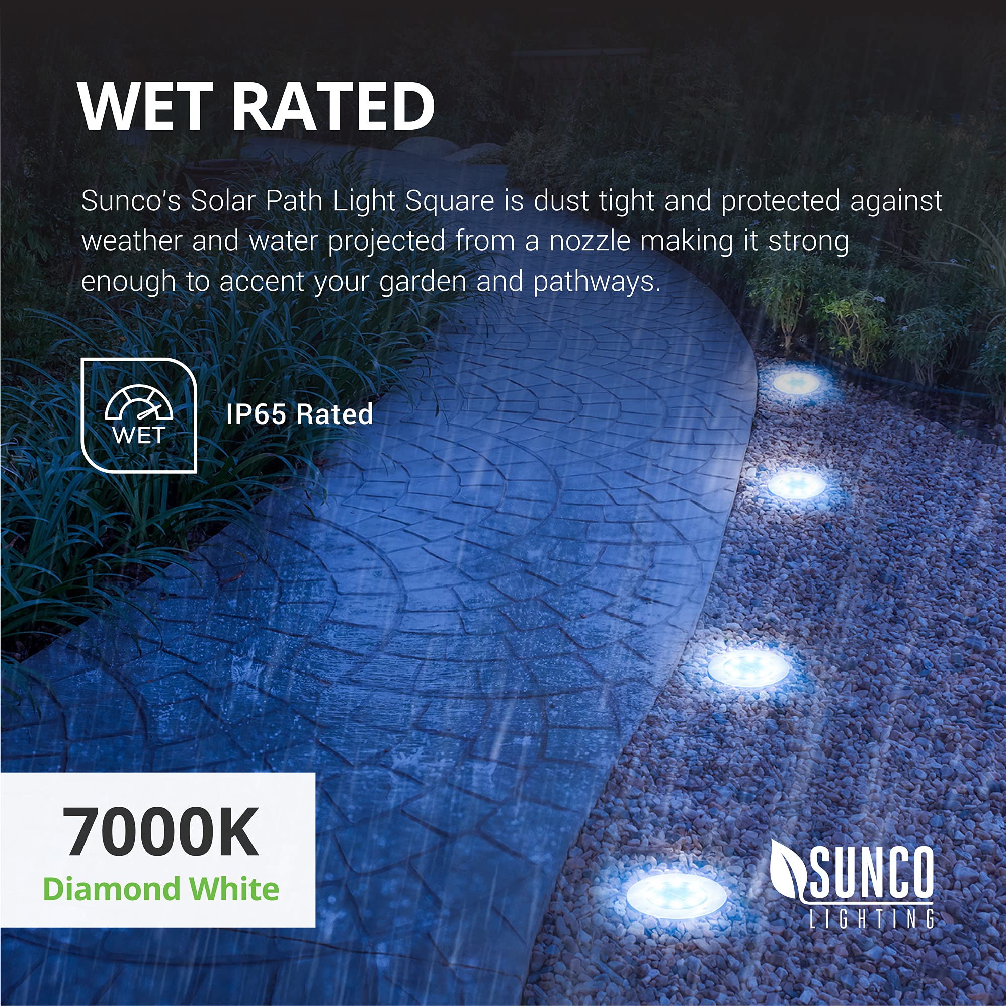 Sunco 12 Pack Solar LED Garden Lights, Waterproof Dusk to Dawn, Polycarbonate, 7000K Diamond White, Model PL_SOL-7K-12PK