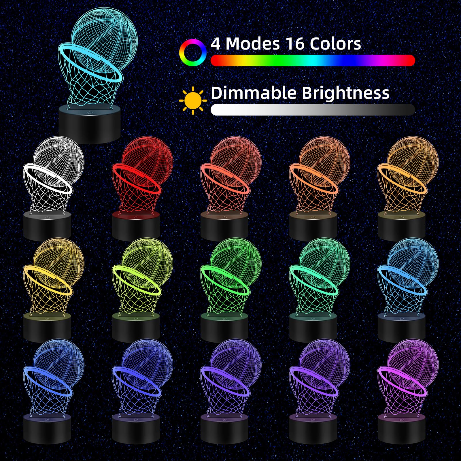 Menomino Basketball 3D Illusion Night Light Lamp Toys With Remote Control 16 Colors Changing, Basketball Accessories Stuff Decor