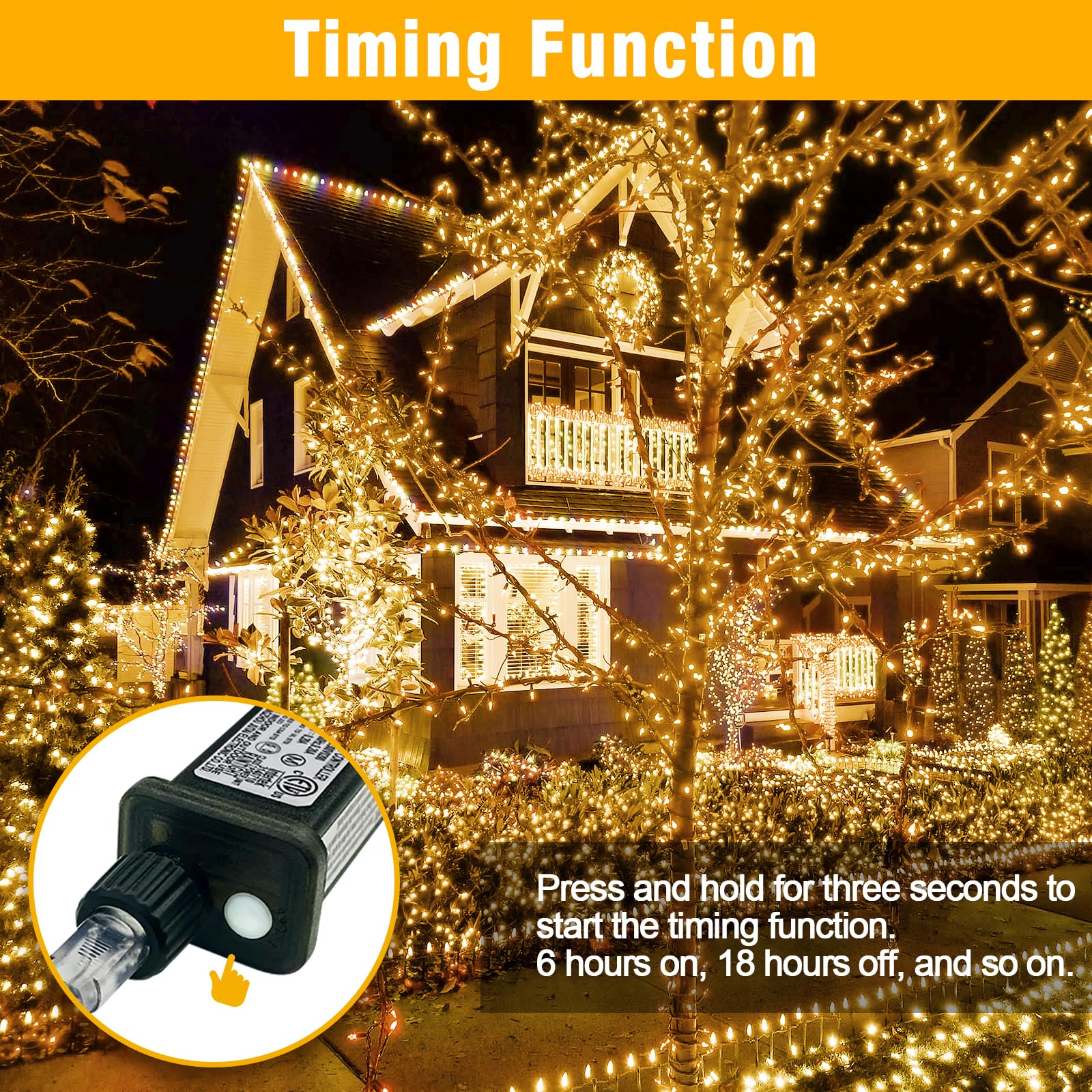 WASTROYAL Warm White LED String Lights - 210 LEDs, 70FT, Waterproof, Connectable, Model HCP153