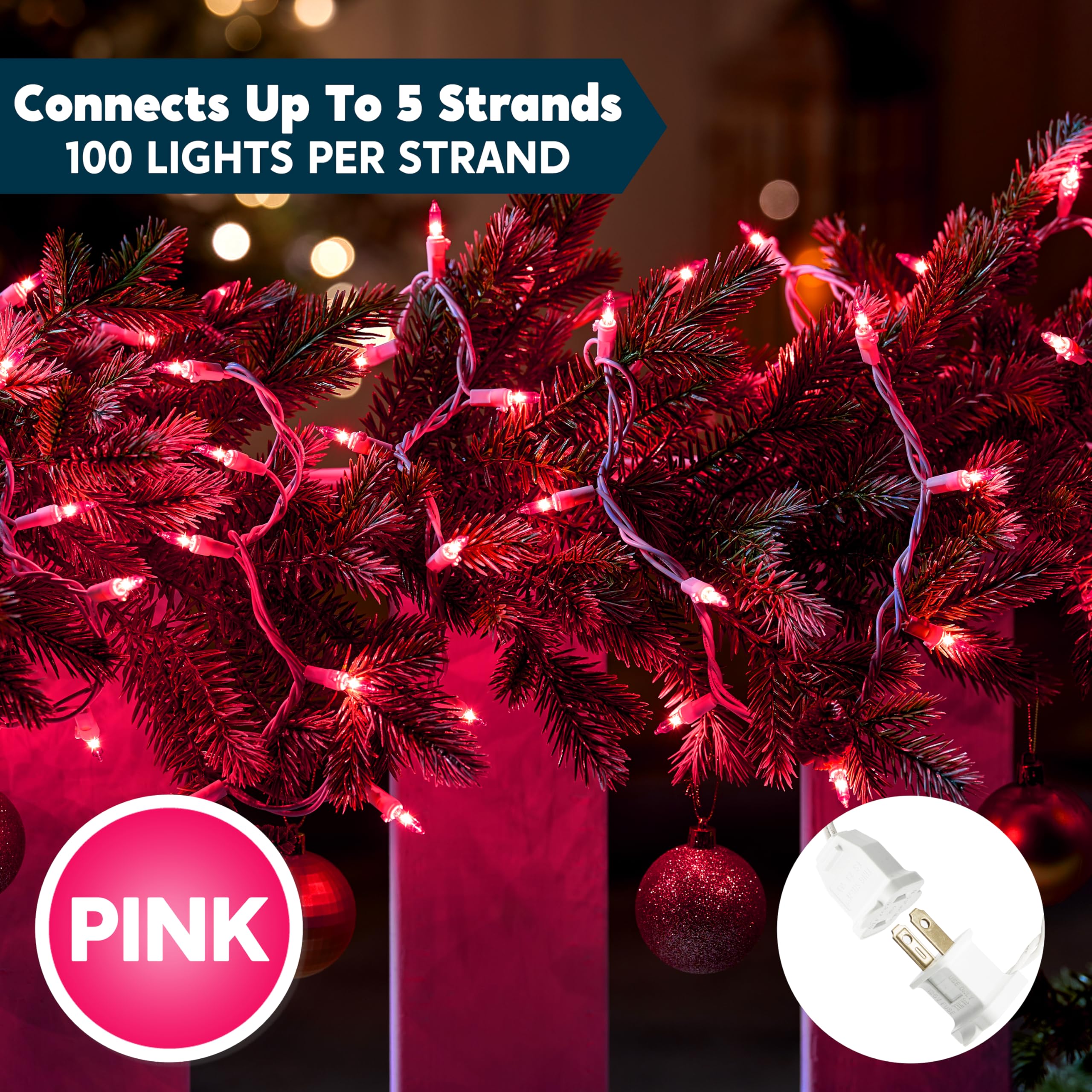 Joiedomi Christmas String Lights Indoor 100 Count Mini Pink Valentines Day Light 21.4 Ft Lighting Decor For Patio Dorm Classroom Holiday Wedding Party Garland Birthday Festival White Wire