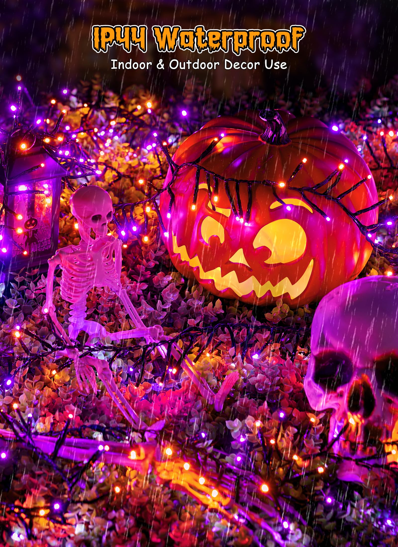 Brightown Halloween String Lights - 1000LED 50Ft Waterproof, 8 Modes, Remote Control, Orange & Purple Fariy Lights for Outdoor Decor
