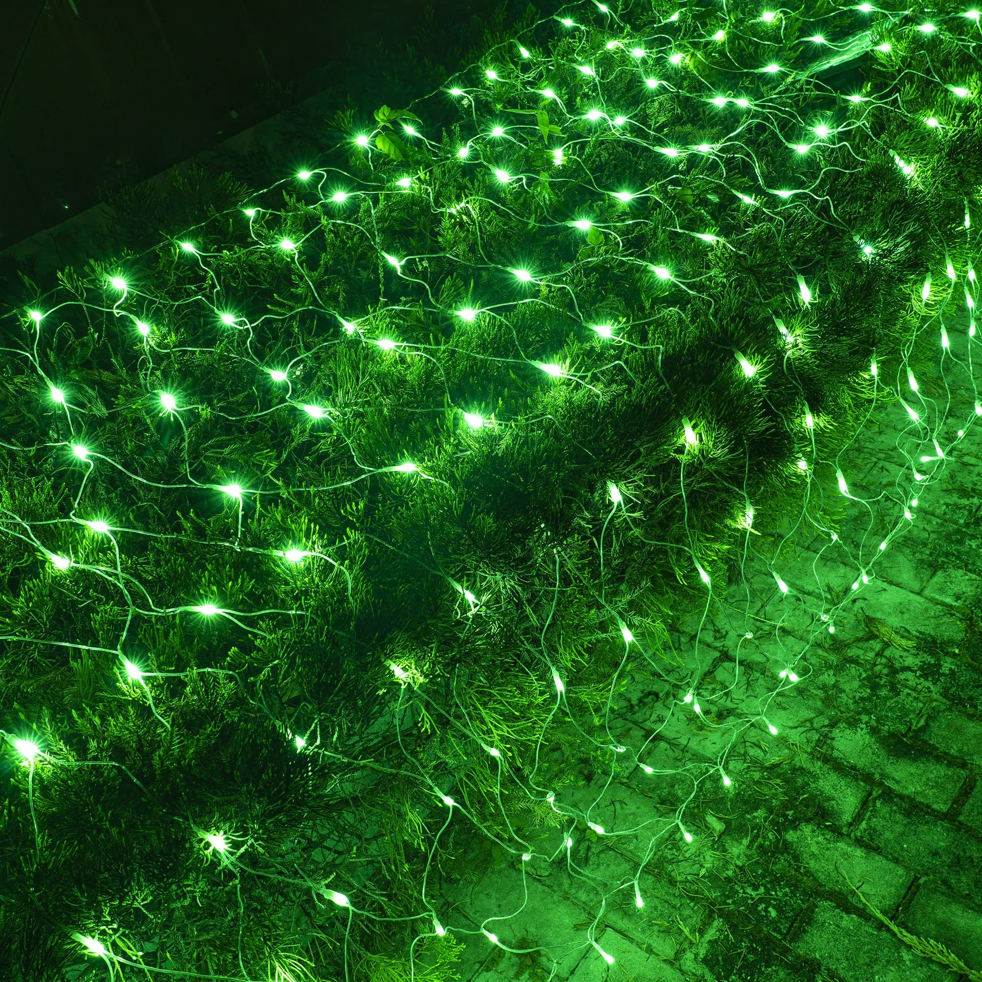 Dazzle Bright 200 LED Net Lights with 8 Modes, 9.8x6.6 FT, Green, Model HB-360WCOI, Clear Wire, Indoor/Outdoor Christmas
