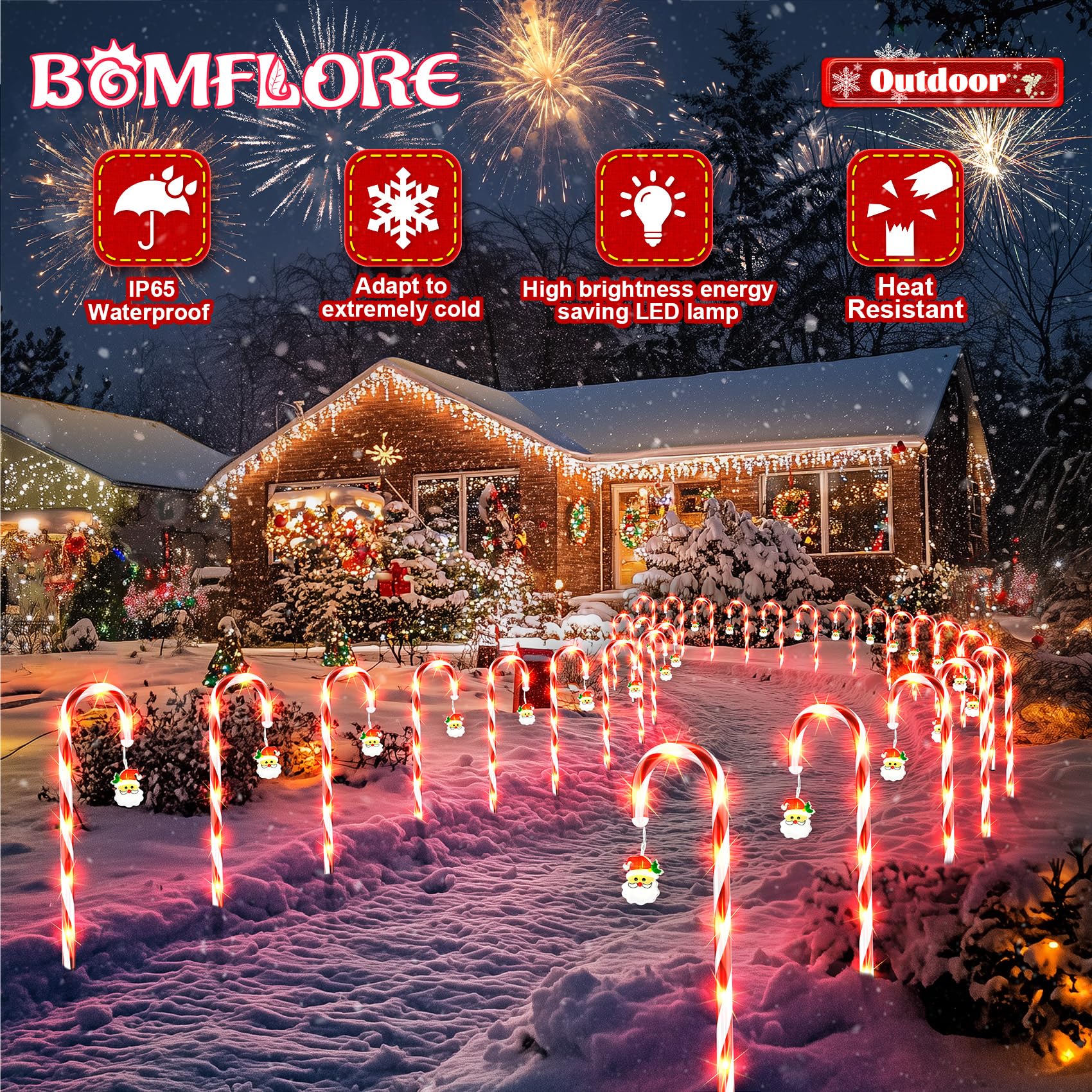 Solar Christmas Lights Outdoor Decorations: Candy Cane Light Waterproof For Yard Decorative Outside - Santa Claus Pathway Stake