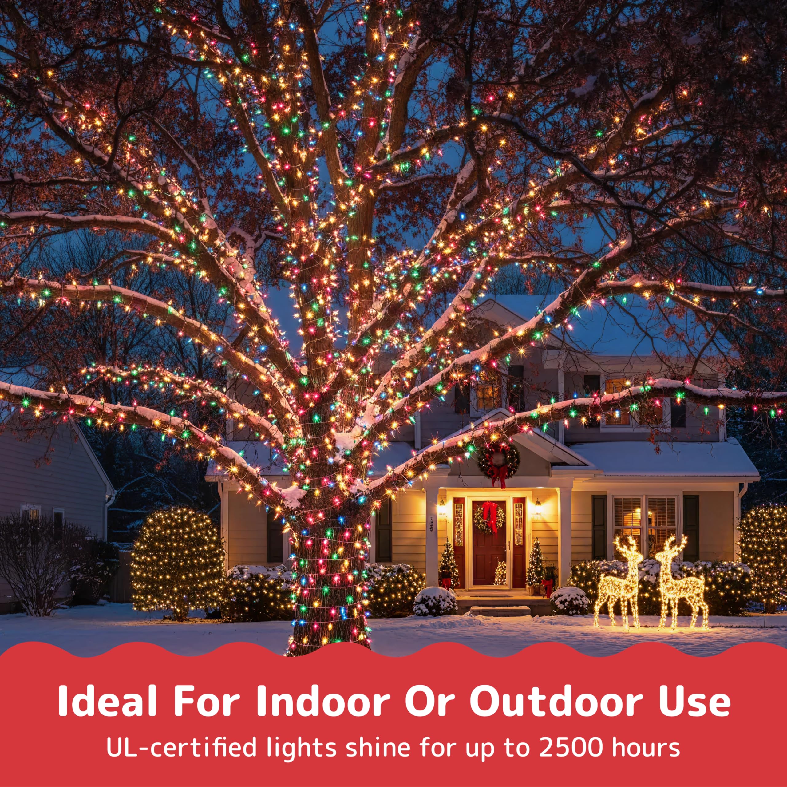 Prextex Christmas Lights - 40Ft Waterproof Multi-Color String Lights With 200 Twinkle Lights For Indoor/Outdoor Use