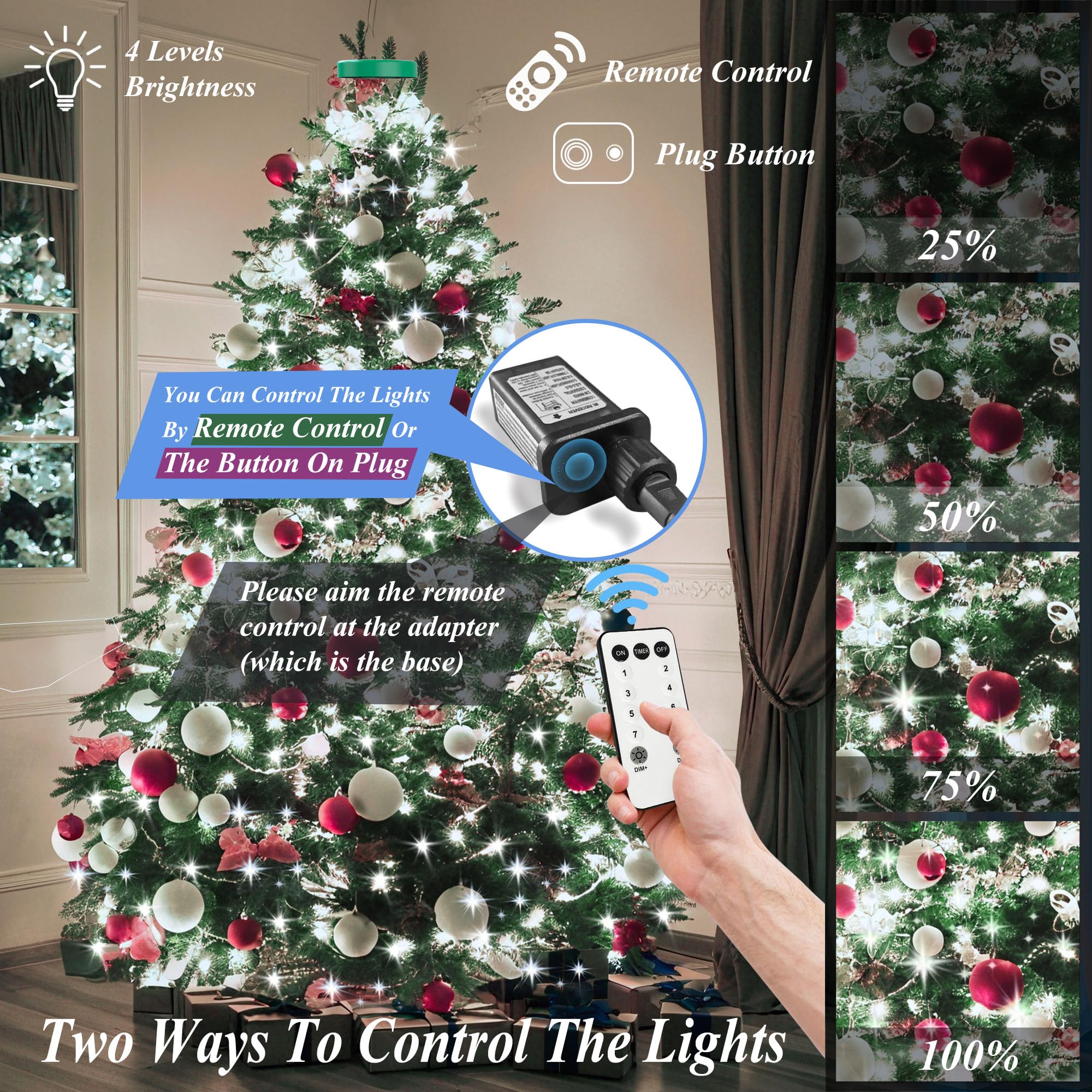 aneeway Christmas String Lights, 480 LEDs, 8 Lighting Modes, 9.84FT, Cold White, Model SW-LSL-03-480, Remote & Timer