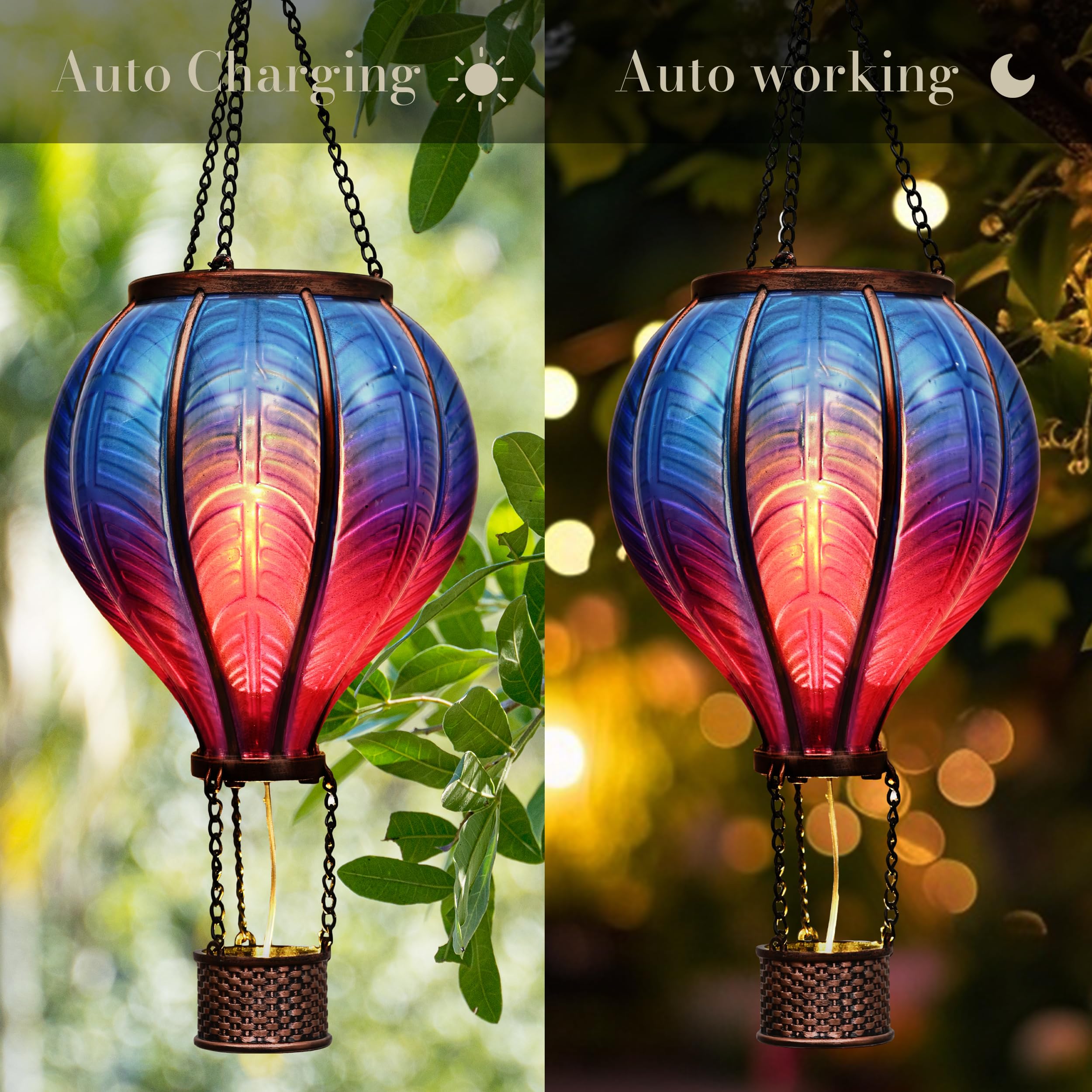 Teresa'S Collections Hot Air Balloon Solar Lantern - Blue & Purple Outdoor Decor Light