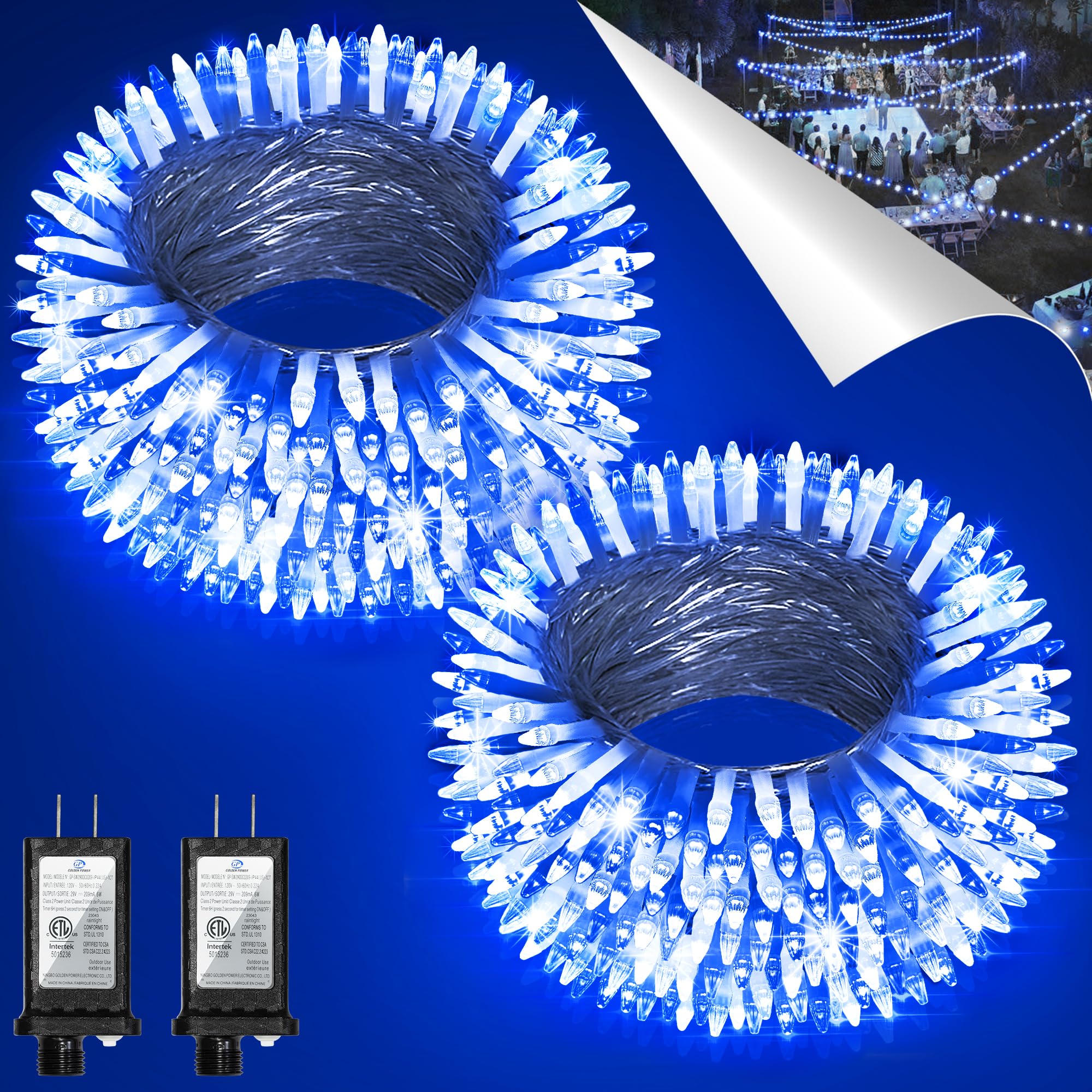 HRANBOTY 600 LED String Lights, 200FT Fairy Lights, Indoor Outdoor, Cool White & Blue, 8 Modes, Copper Material