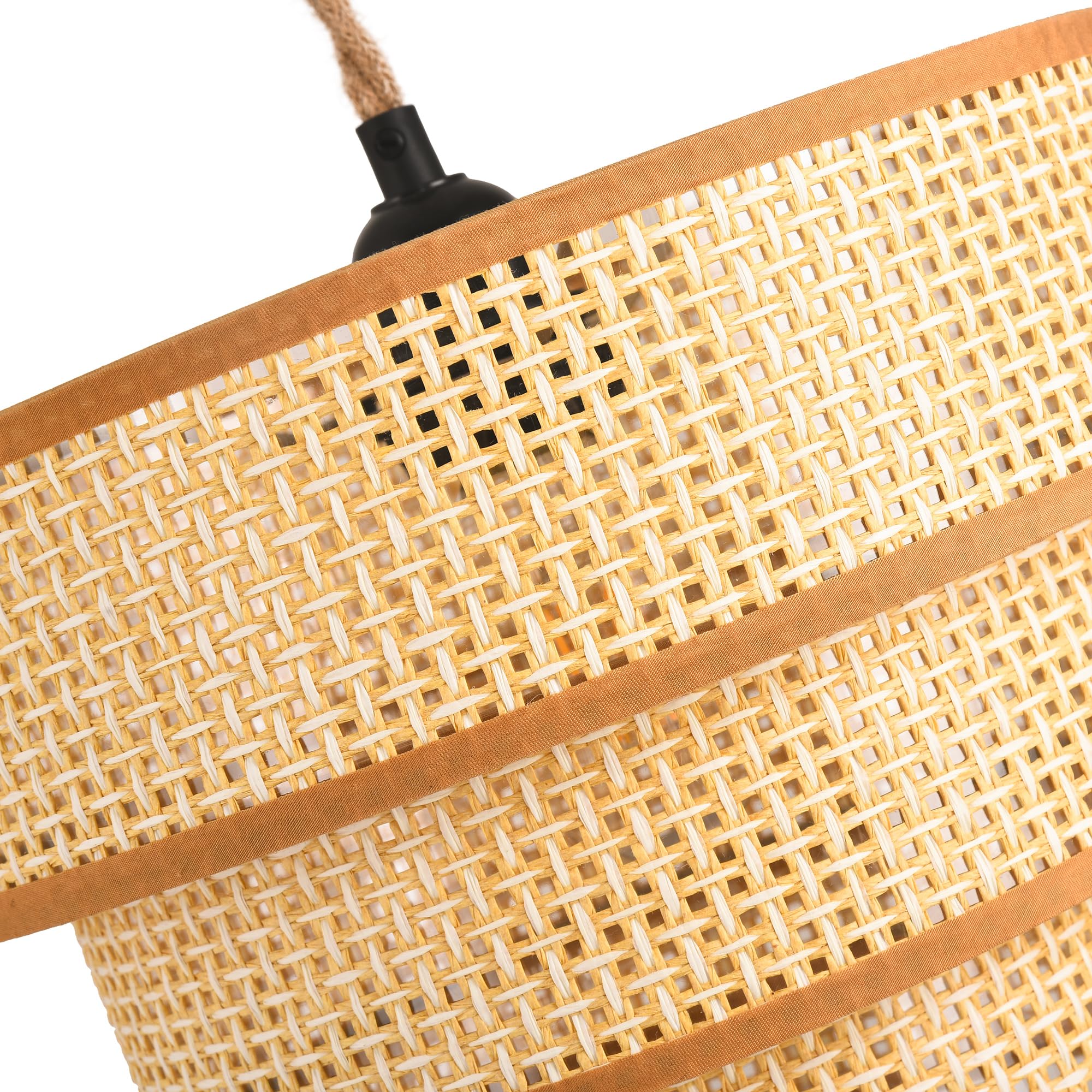 Xininsun Plug In Pendant Light Hanging Lights With15Ft Plug In Cord Dimmable Rattan Hanging Lamp Wicker Woven Drum Lampshade,Rus