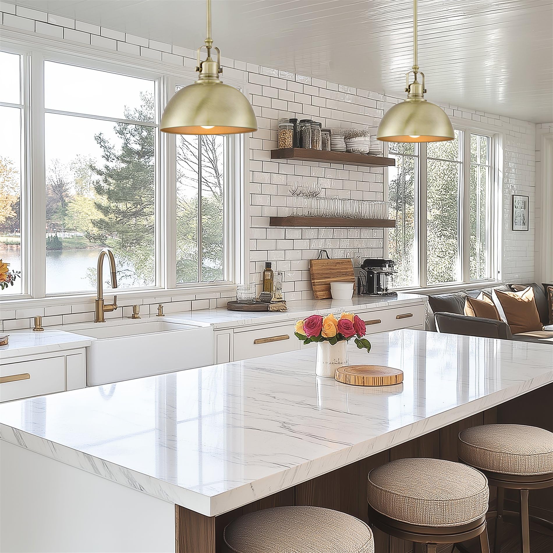 Kira Home Belle 9" Industrial Pendant Light, Adjustable Length, Antique Brass Finish, Model RV-CP215-9751-AB