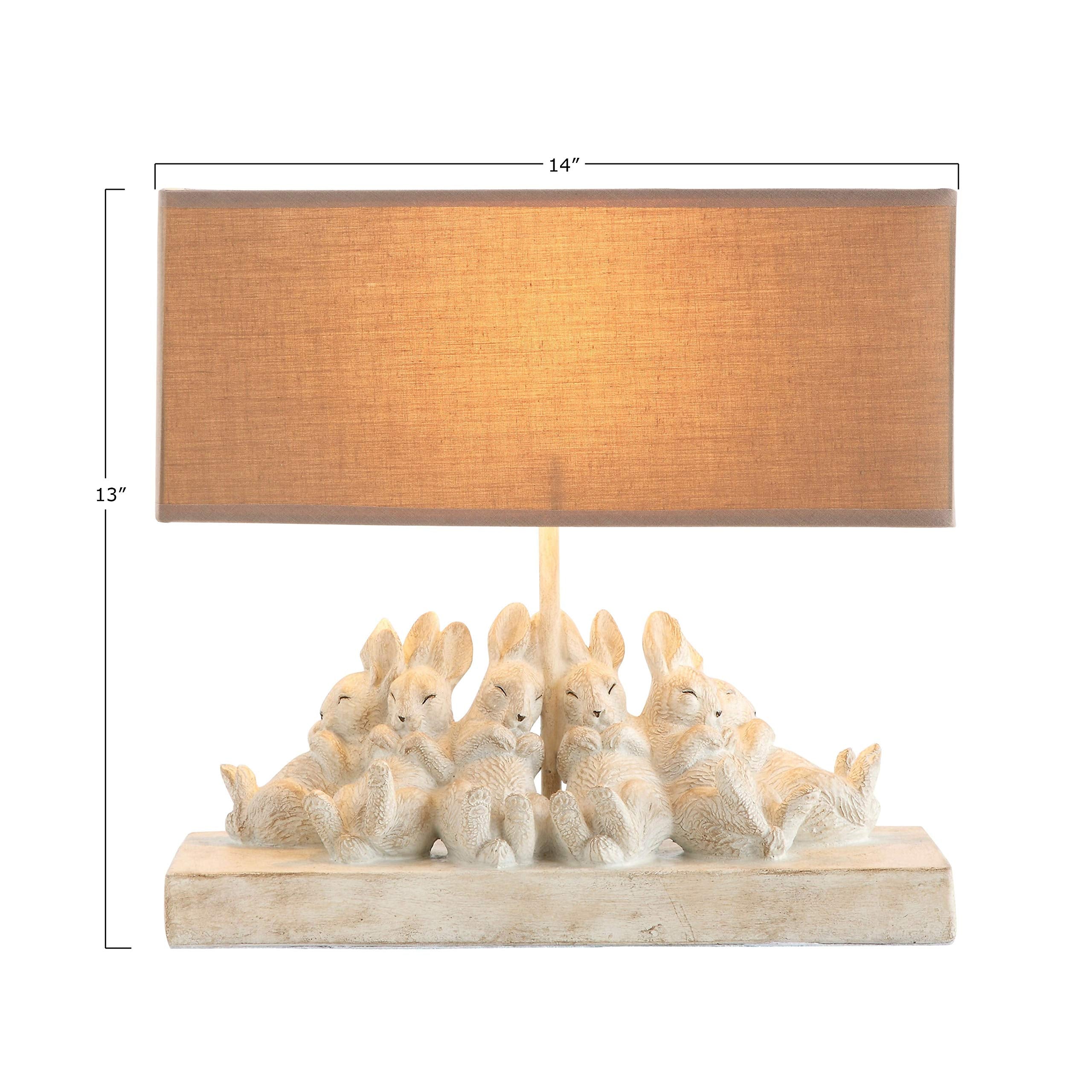 Creative Co-Op Whitewashed Rabbit Table Lamp, 14" L x 5.5" W x 13" H, Resin with Sand Colored Linen Shade