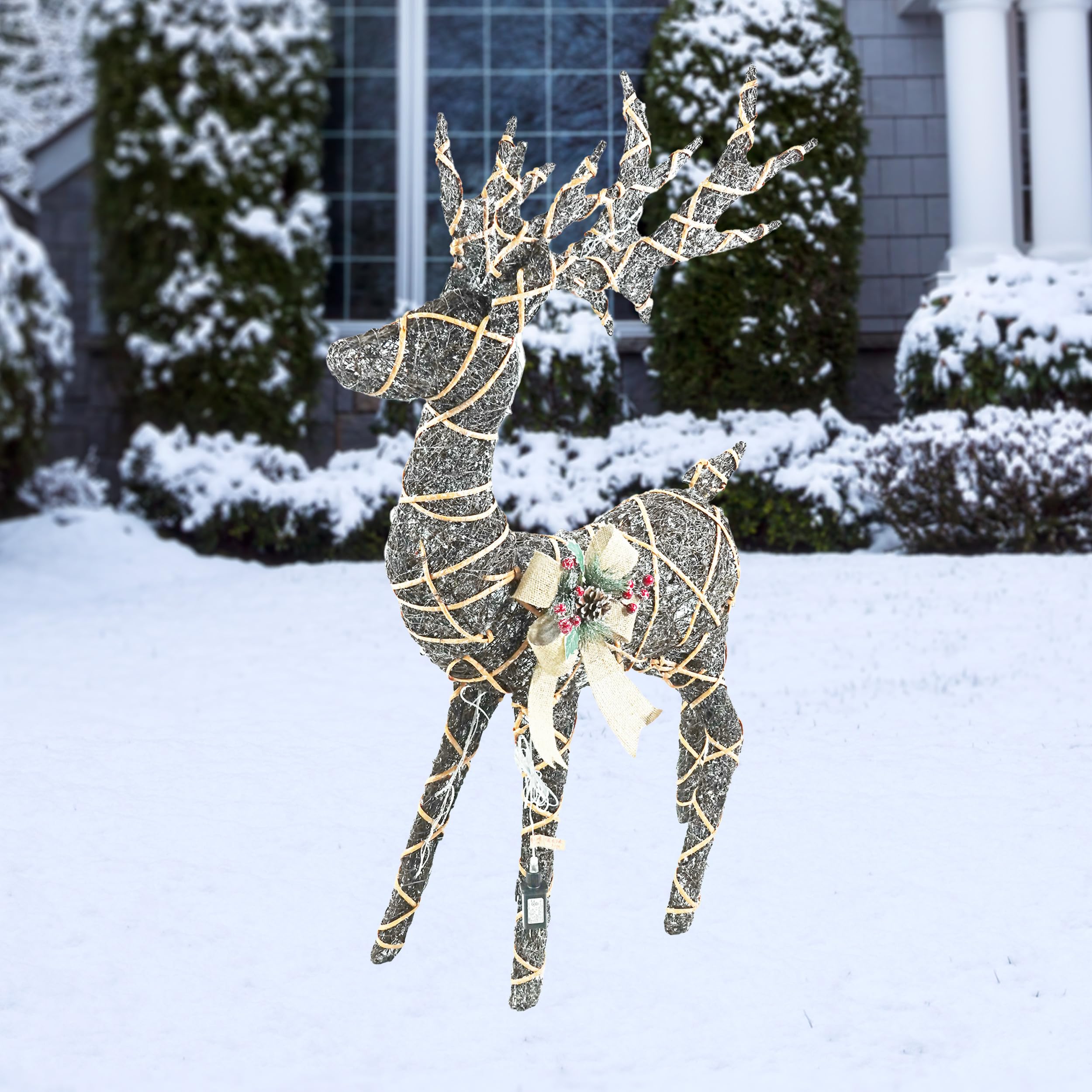 Alpine Corporation Twig Reindeer with Warm White LEDs, 48in H, Iron, Model CHT1052