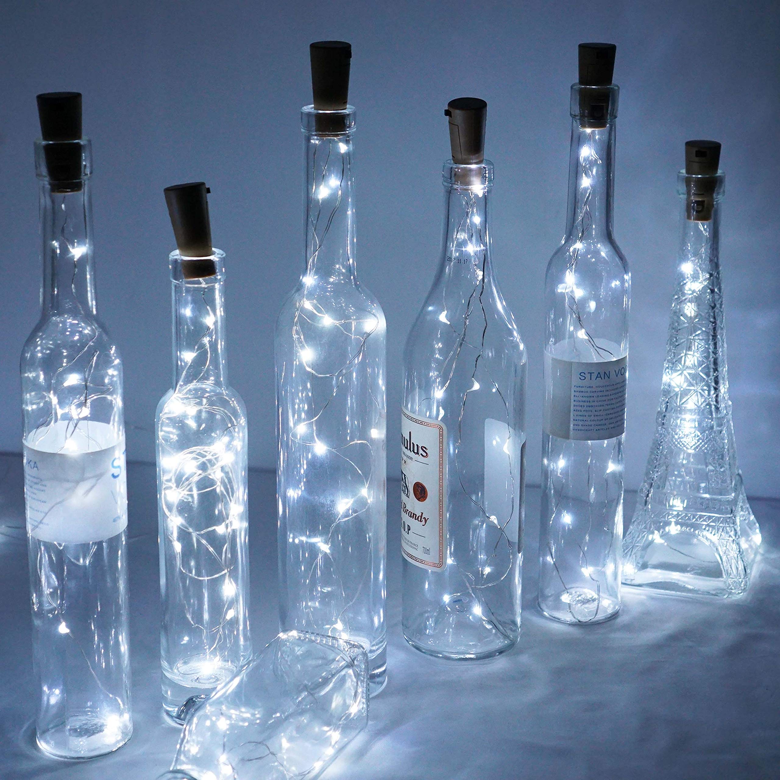 LoveNite Wine Bottle Lights - 20 LED Cork Shape Fairy String Lights, Cool White, Battery Operated, Model 3P-BCL-CW for DIY Decor