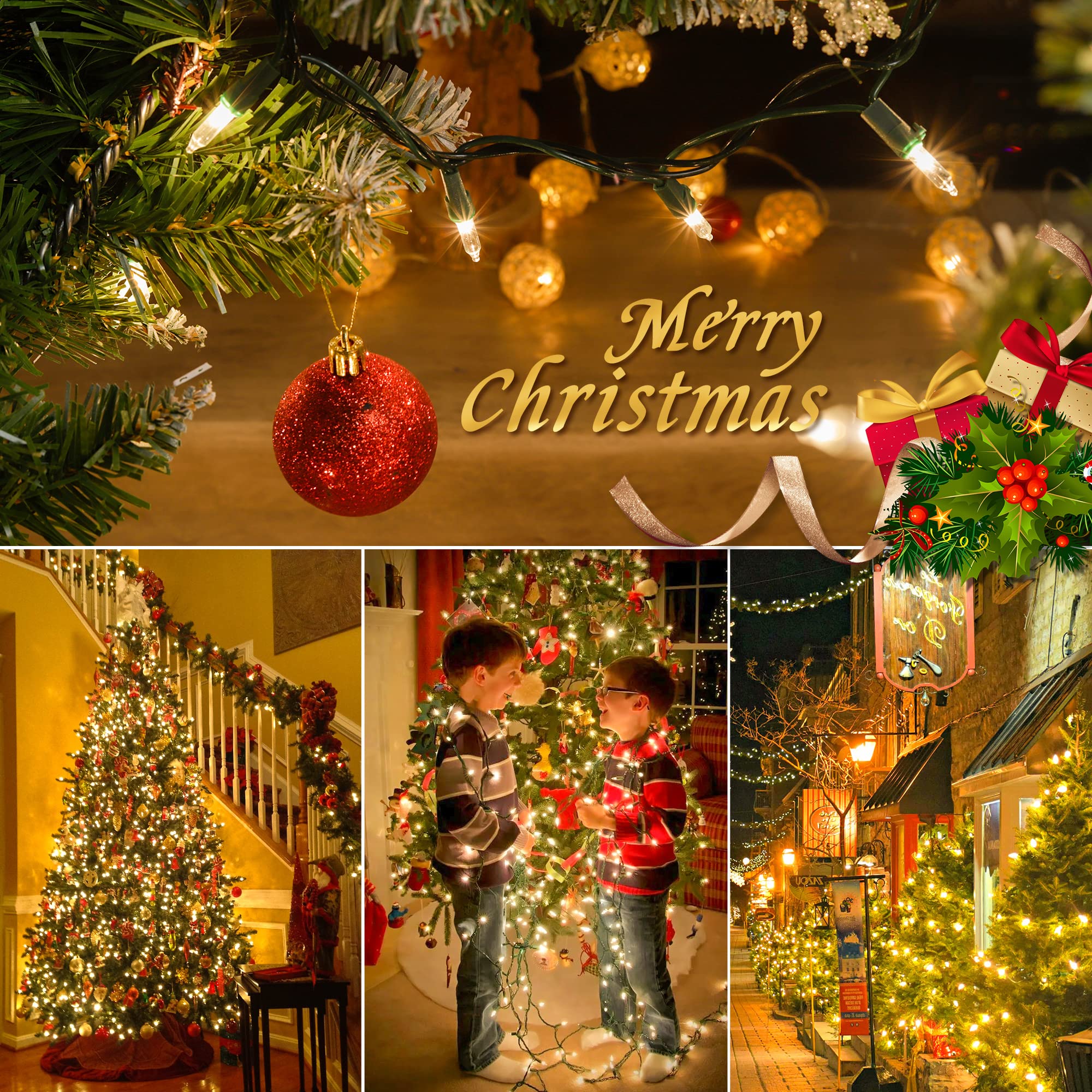 Mygoto 2 Pack 13Ft 50 Clear Mini Christmas String Lights On Green Wire Cord, Ul Approved For Indoor/Outdoor Use,Connectable 120V Clear Tree Lights For Wedding, Bedroom, Porch Decor(Warm White)