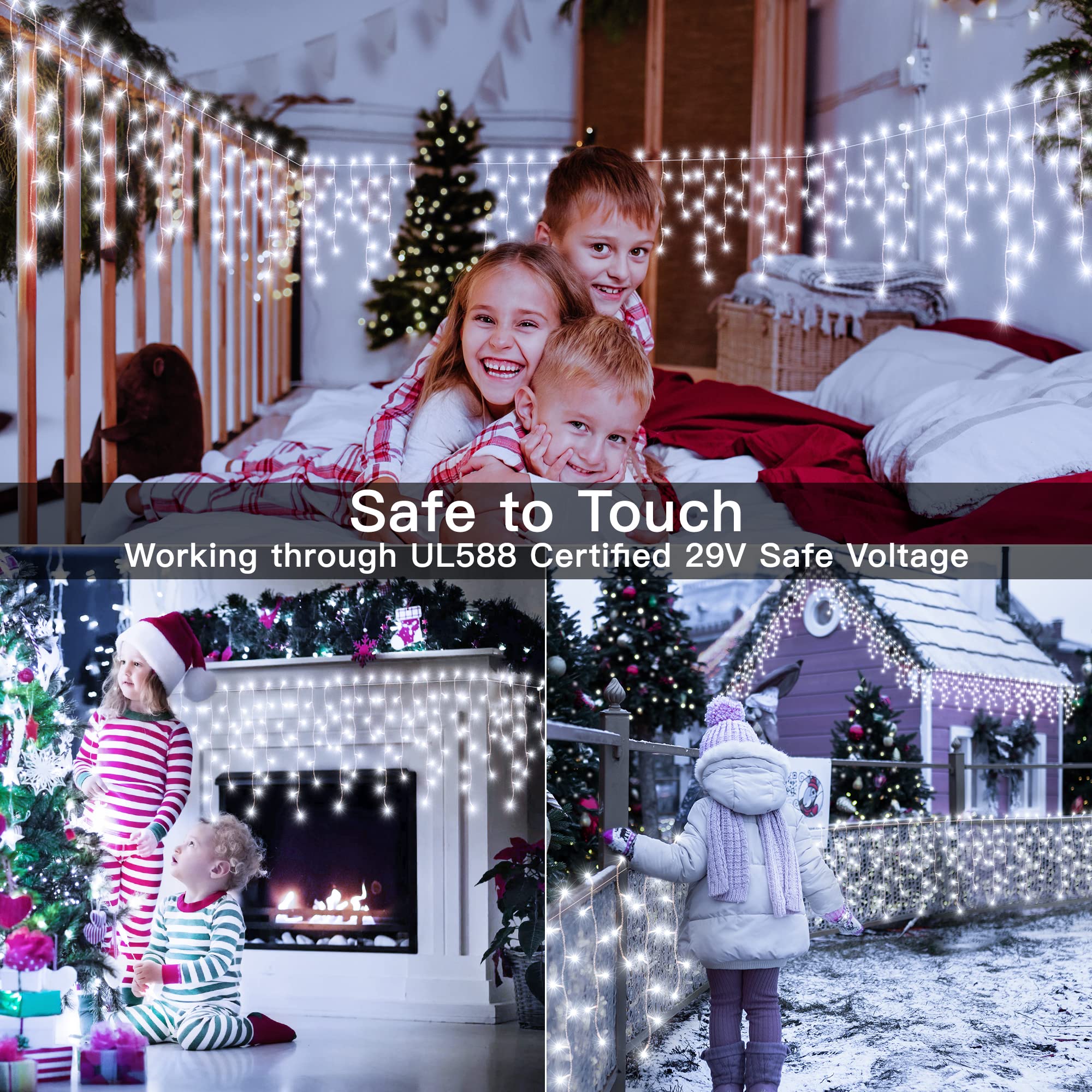 Ollny Cool White Icicle Lights, 594 Led Christmas Lights, 49Ft, Waterproof With Remote, 8 Modes, Model Hg-29V595Bc