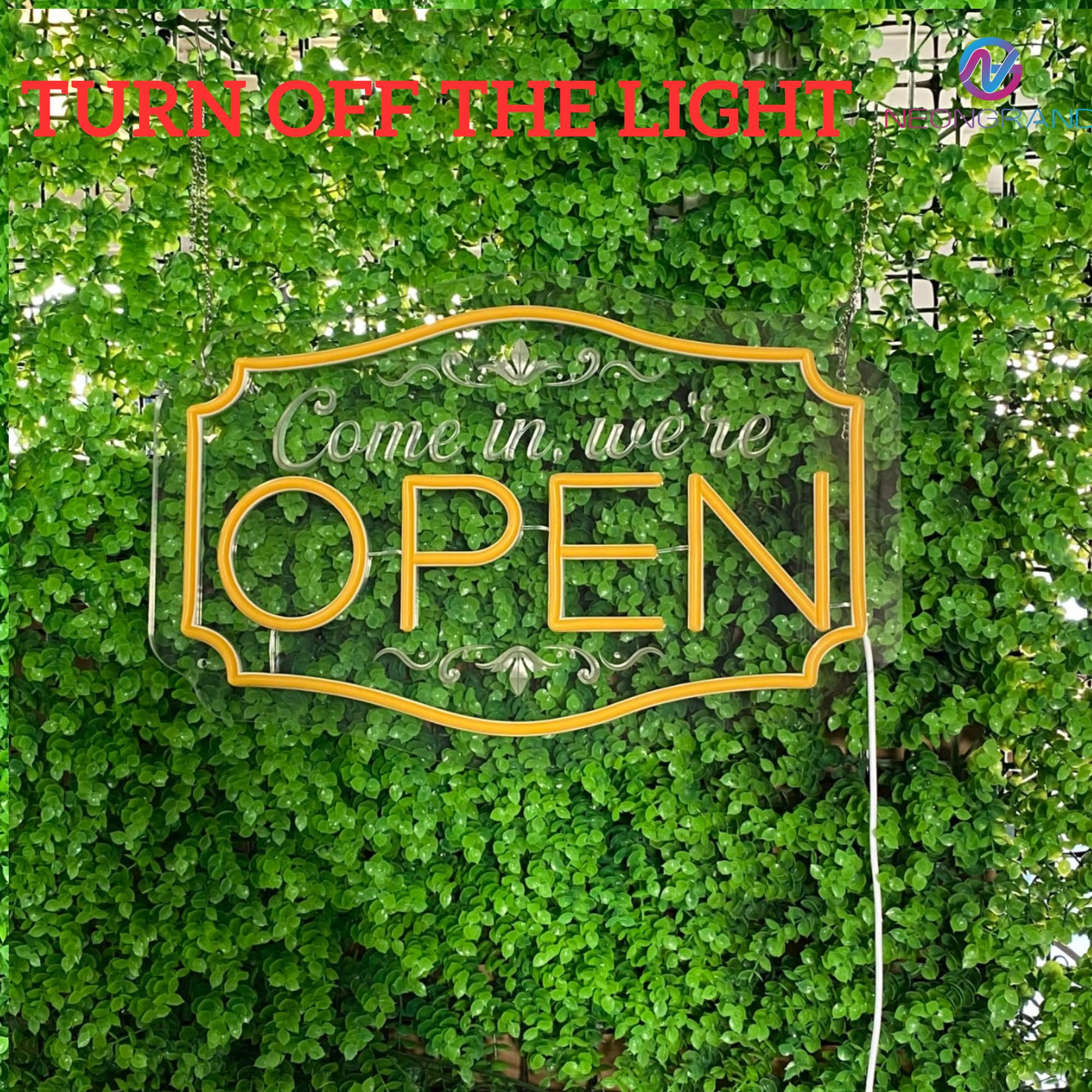 NEONGRAND LED Neon Open Sign - Adjustable Brightness, 16.5x11in , Orange Yellow
