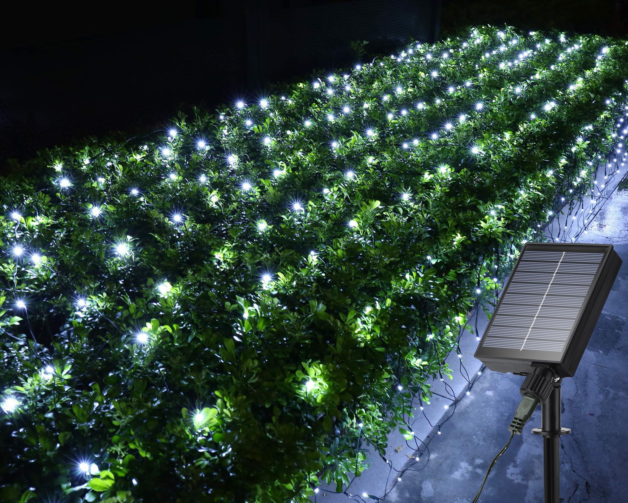 iBaycon Solar Christmas Net Lights, 5ft 5ft Mesh With 8 Modes, Waterproof Bush Lights for Xmas Trees, Party, Garden, Wedding, Ou