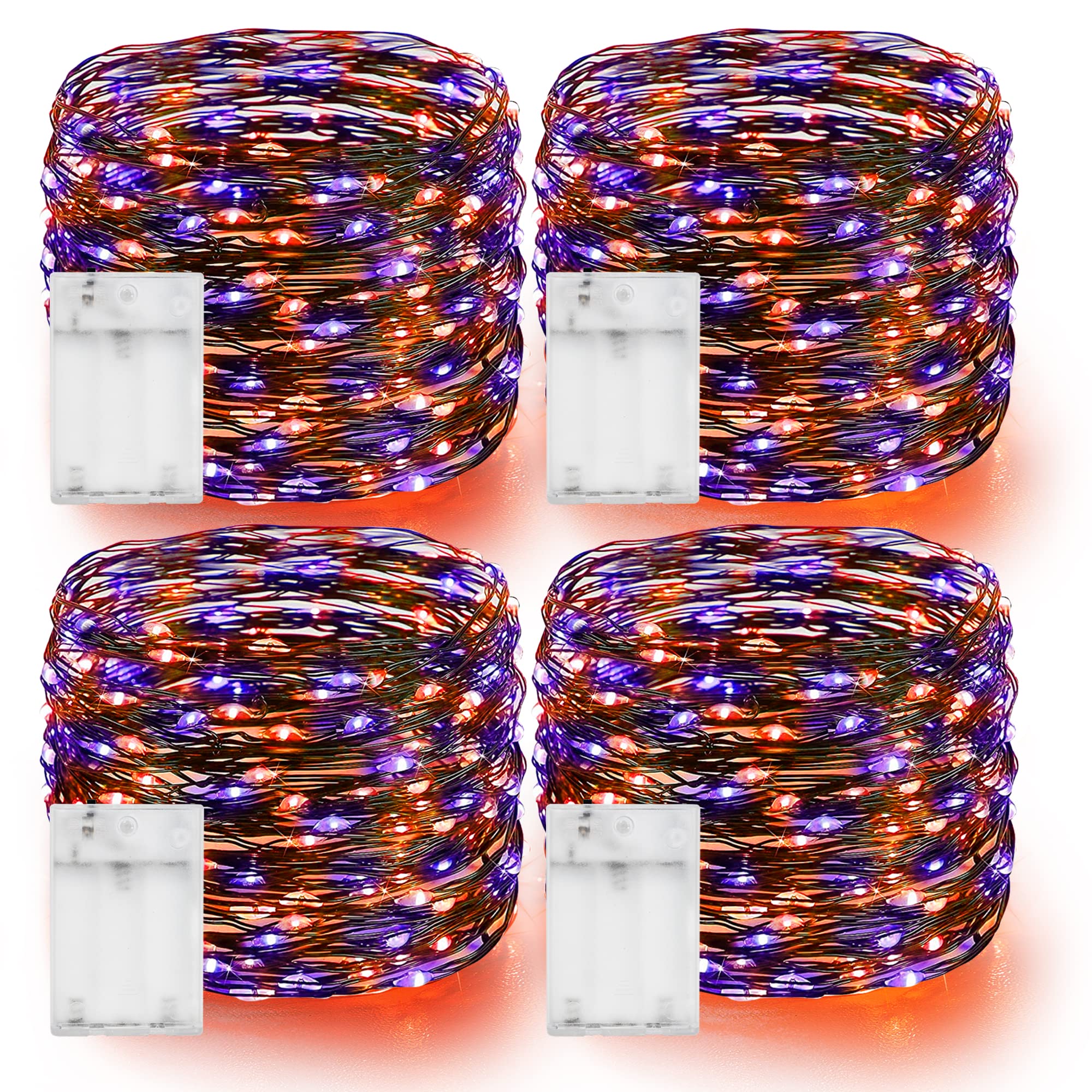 Dazzle Bright Fairy String Lights, 240 LED, 80FT, Battery Operated, Waterproof, Purple and Orange, Halloween Indoor/Outdoor Decor