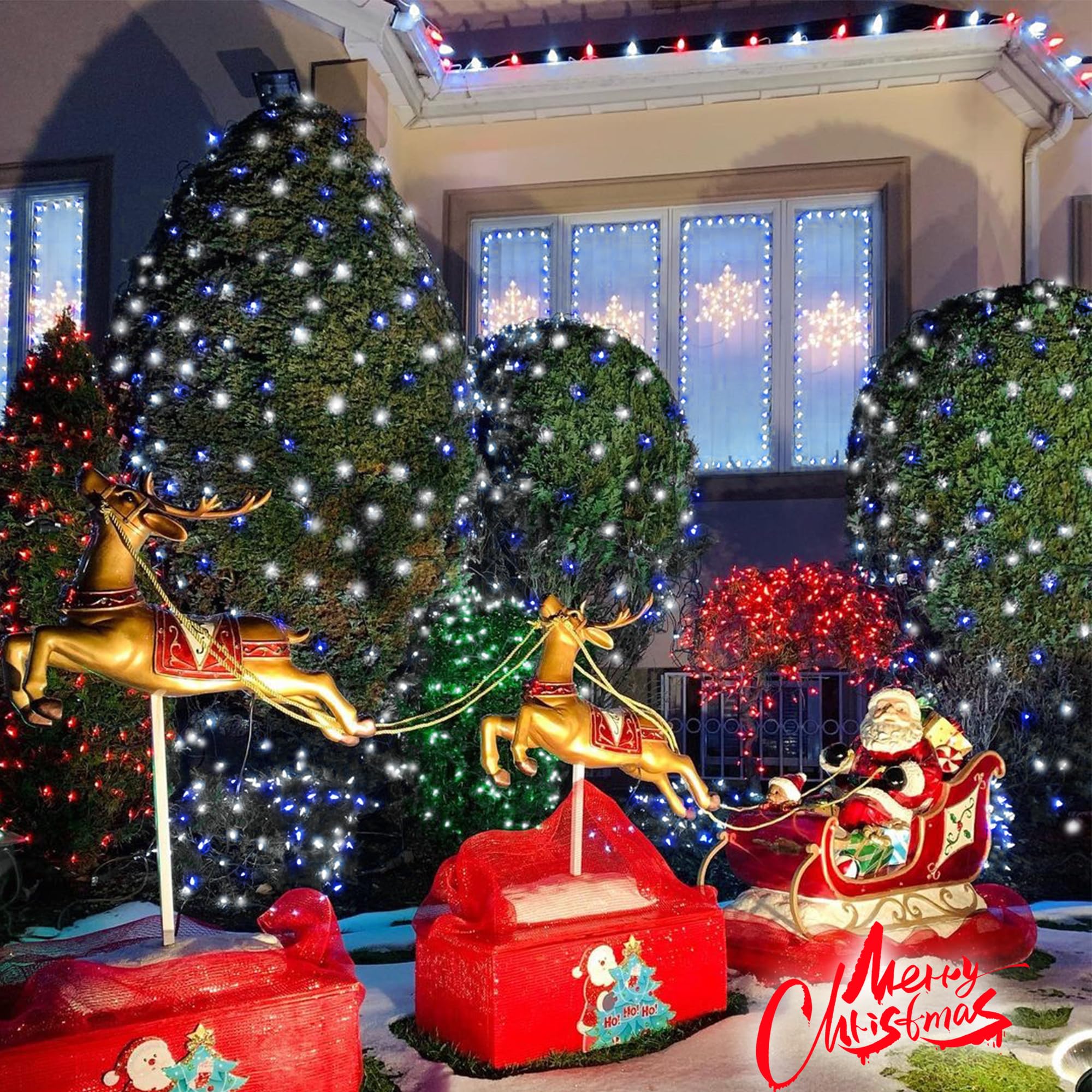 Yeguo 500 Led Christmas Lights, 165Ft Blue And White Waterproof String Lights, 8 Modes Indoor/Outdoor Decor