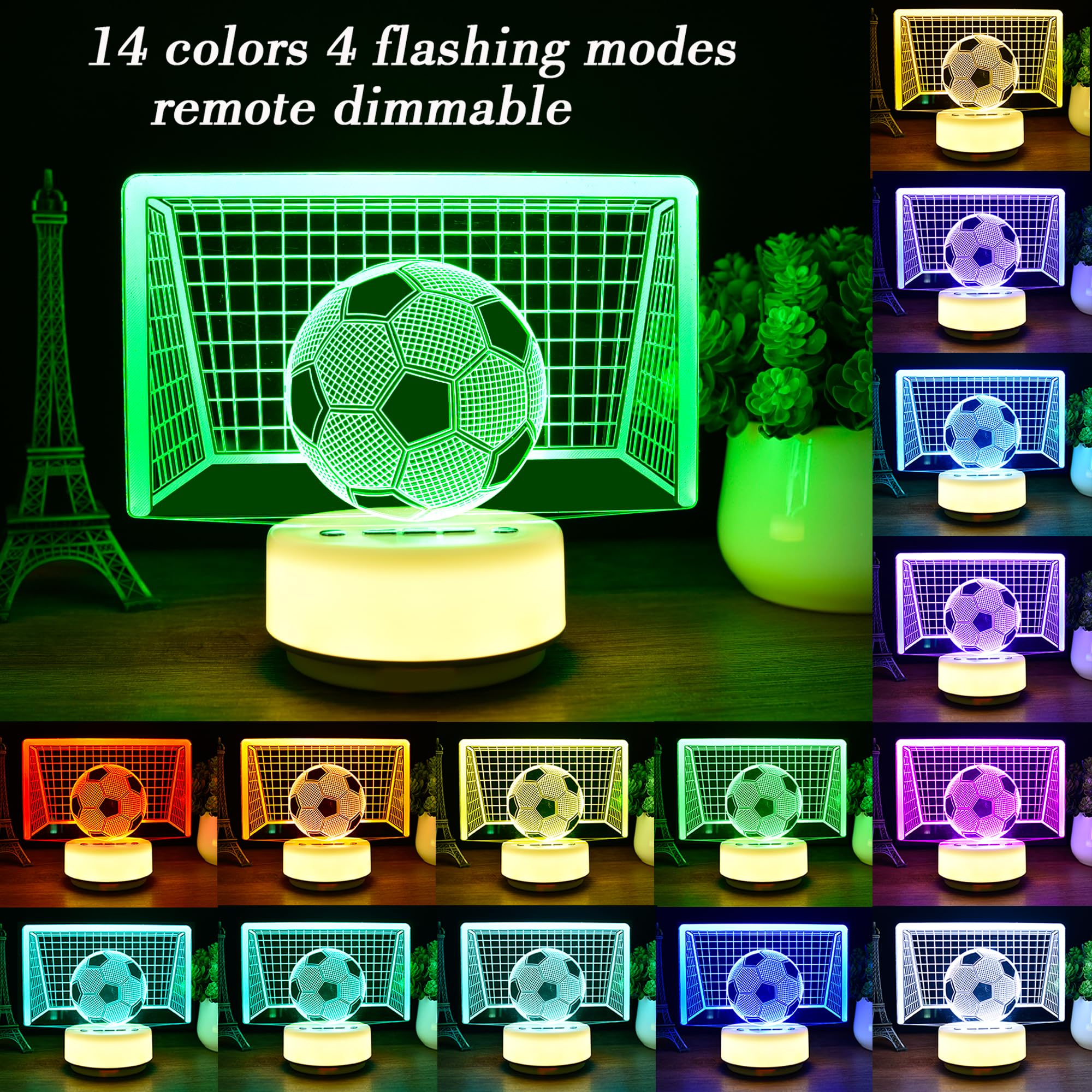 Soccer Night Light with Remote - 14 Color Changing LED Lamp, 5 Brightness Levels, Timer (1H/3H/6H), Button Control Base, Gift fo