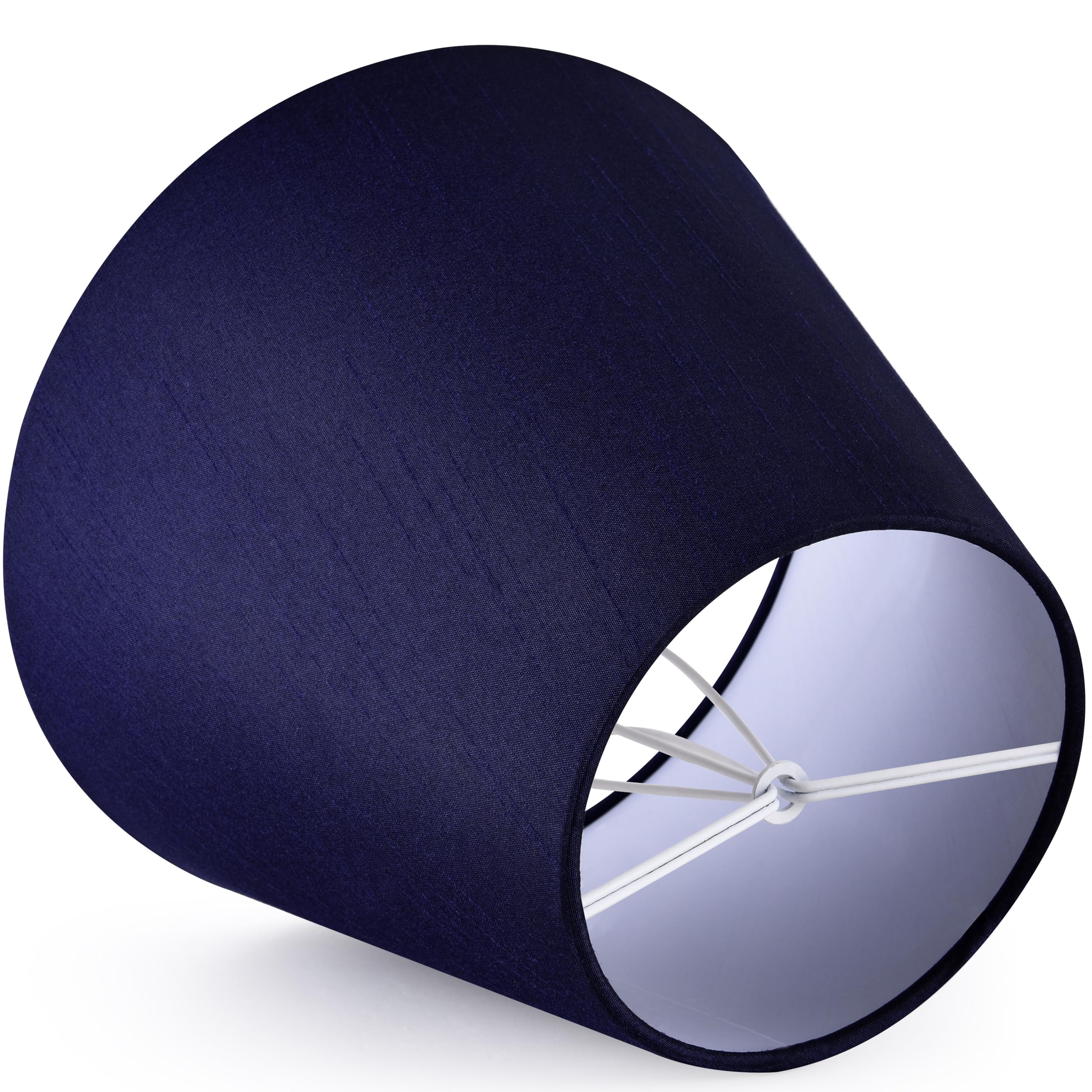 GO&SO Mini Lamp Shade Set of 6, Navy Blue Faux Silk Shades, 4in Top x 6in Bottom x 5in Height, Clip on for Desk Lamps and Pendant Lights