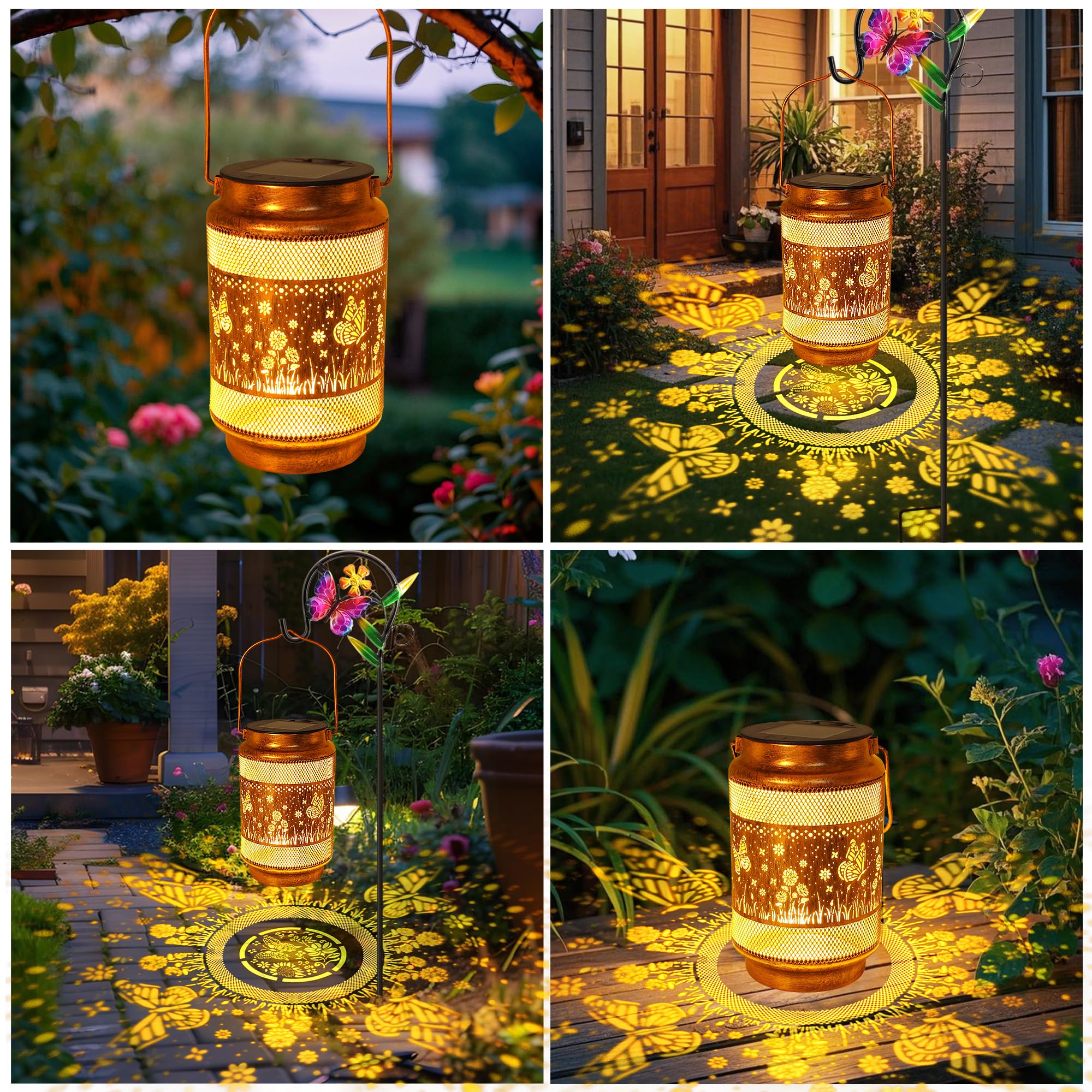 Butterfly Solar Lanterns Outdoor Waterproof With Shepherd Hook, Birthday Gifts For Women Mom Grandma, Metal Solar Hanging Lights