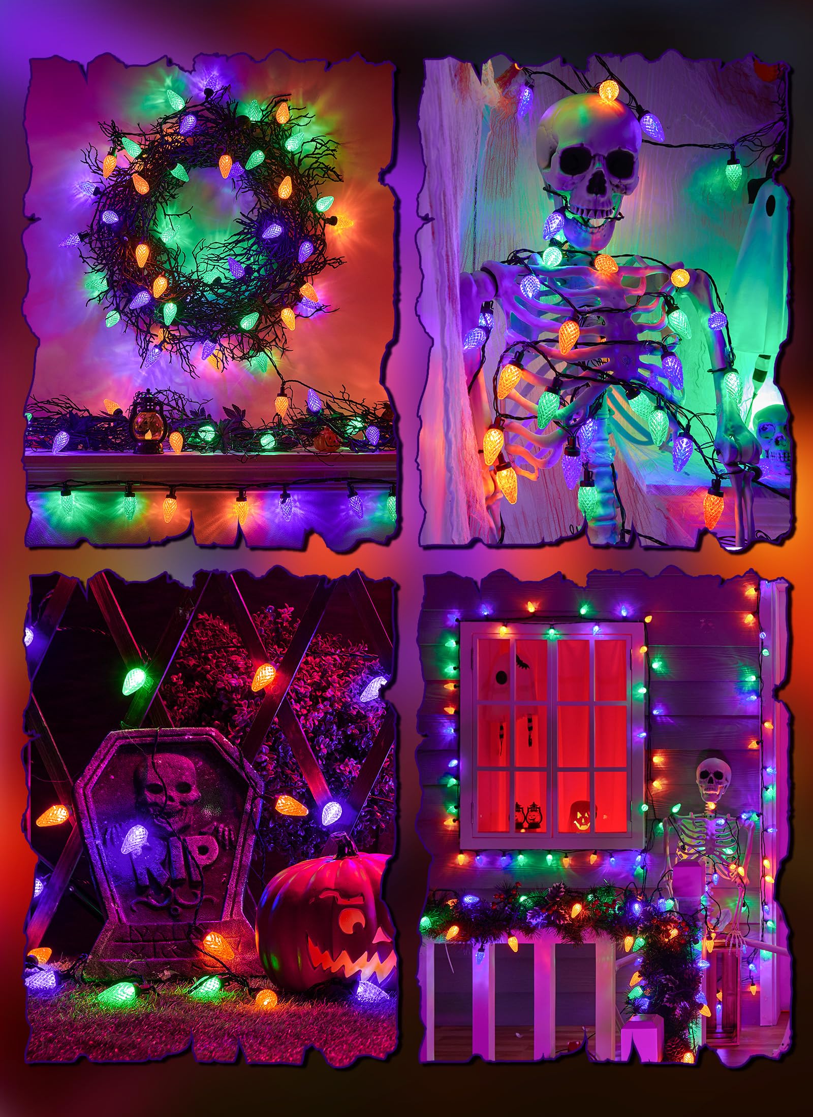 Brightown C9 Led String Lights  114Ft 150 Led Orange Purple And Green Christmas Lights With Timer & 8 Modes  Plug-In Waterproof Outdoor Lighting For Halloween House Patio Yard Porch Roof