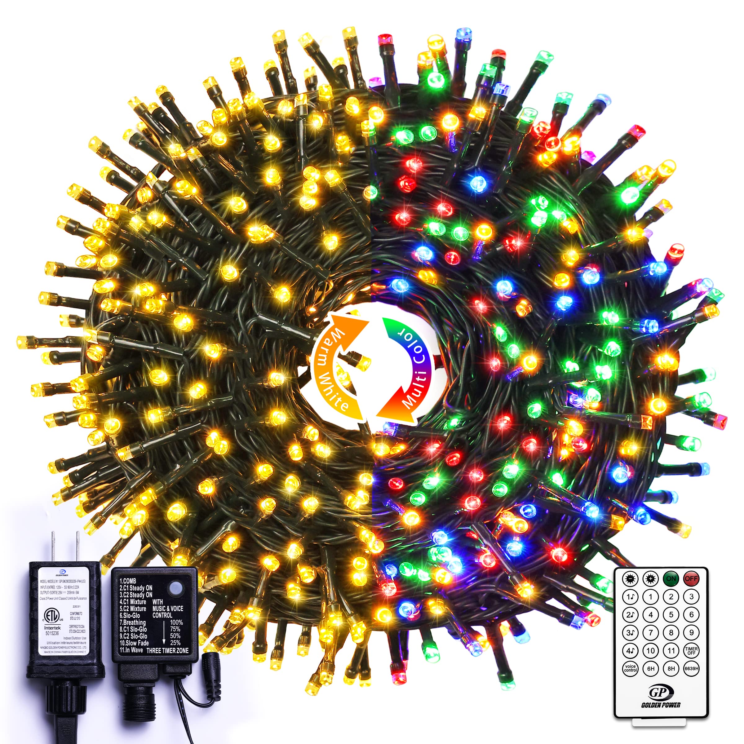 JMEXSUSS 91.5ft 250 LED Color Changing Christmas String Lights, 11 Modes Warm & Multicolor Christmas Tree Lights with Music Rhythm Function, Remote Christmas Lights Outdoor Waterproof for Xmas Decor