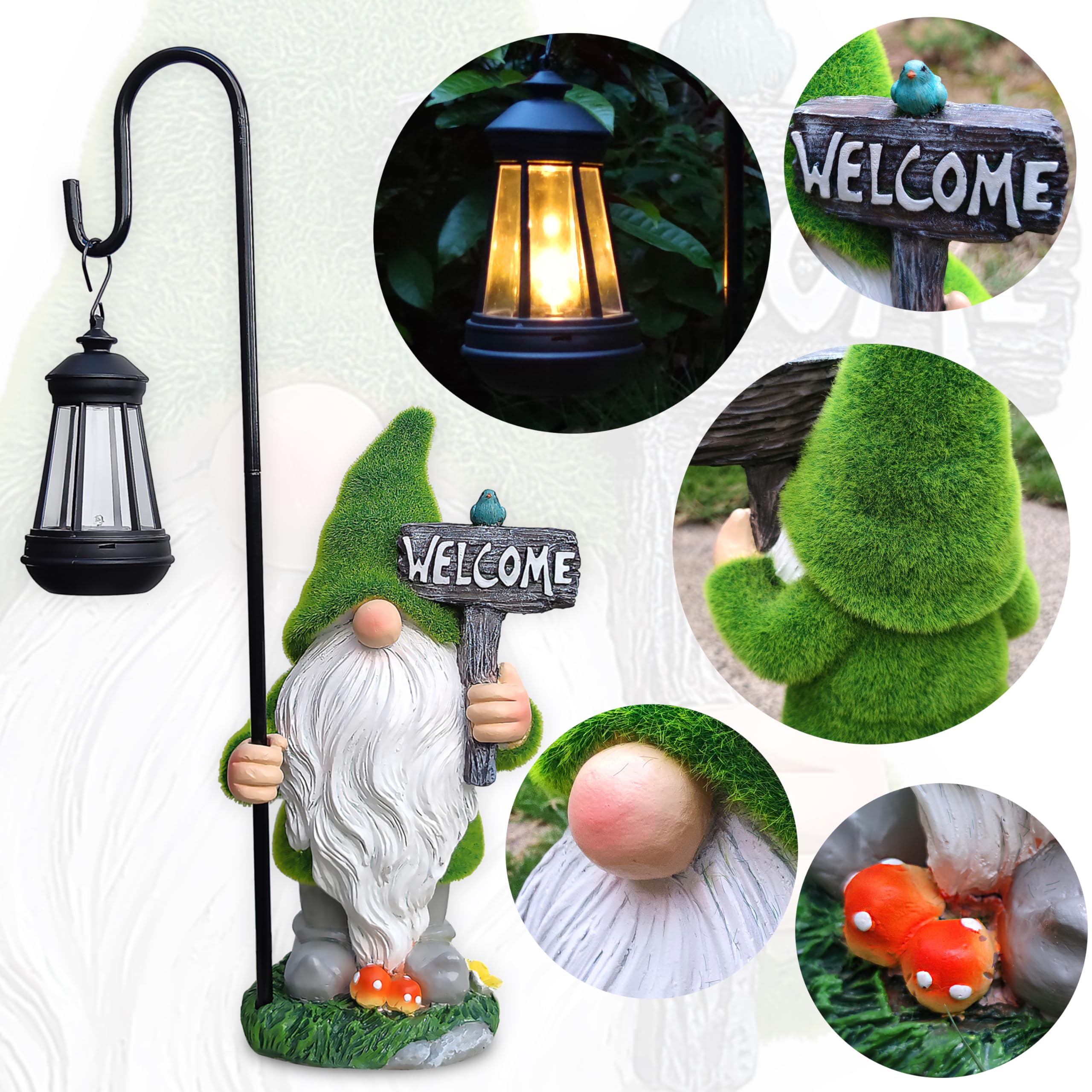 Joybee Garden Statues Gnomes With Solar Lantern Outdoor Decor-Gnomes Solar Figurines Lights Decorations For Patio Yard Lawn Orna
