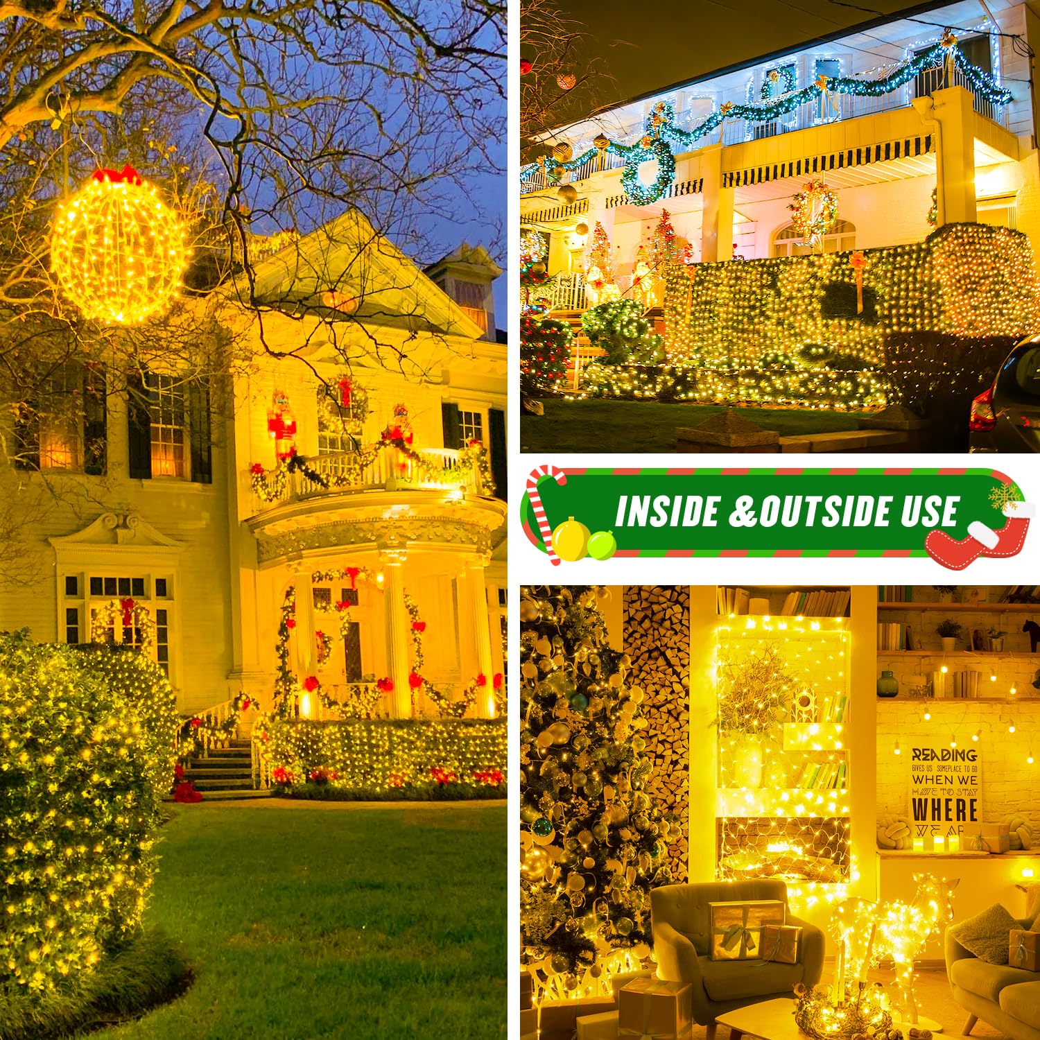 JMEXSUSS 360 LED Net Lights Outdoor, Warm White, 12 ft x 5 ft, Connectable Plug-In, Model EXS-N-0360-R
