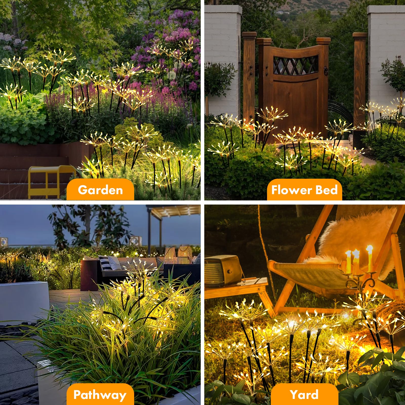Solar Garden Lights 4 Pack Twinkling Solar Firework Lights With 2 Modes 240Led, Solar Lights Outdoor Waterproof For Outside Yard