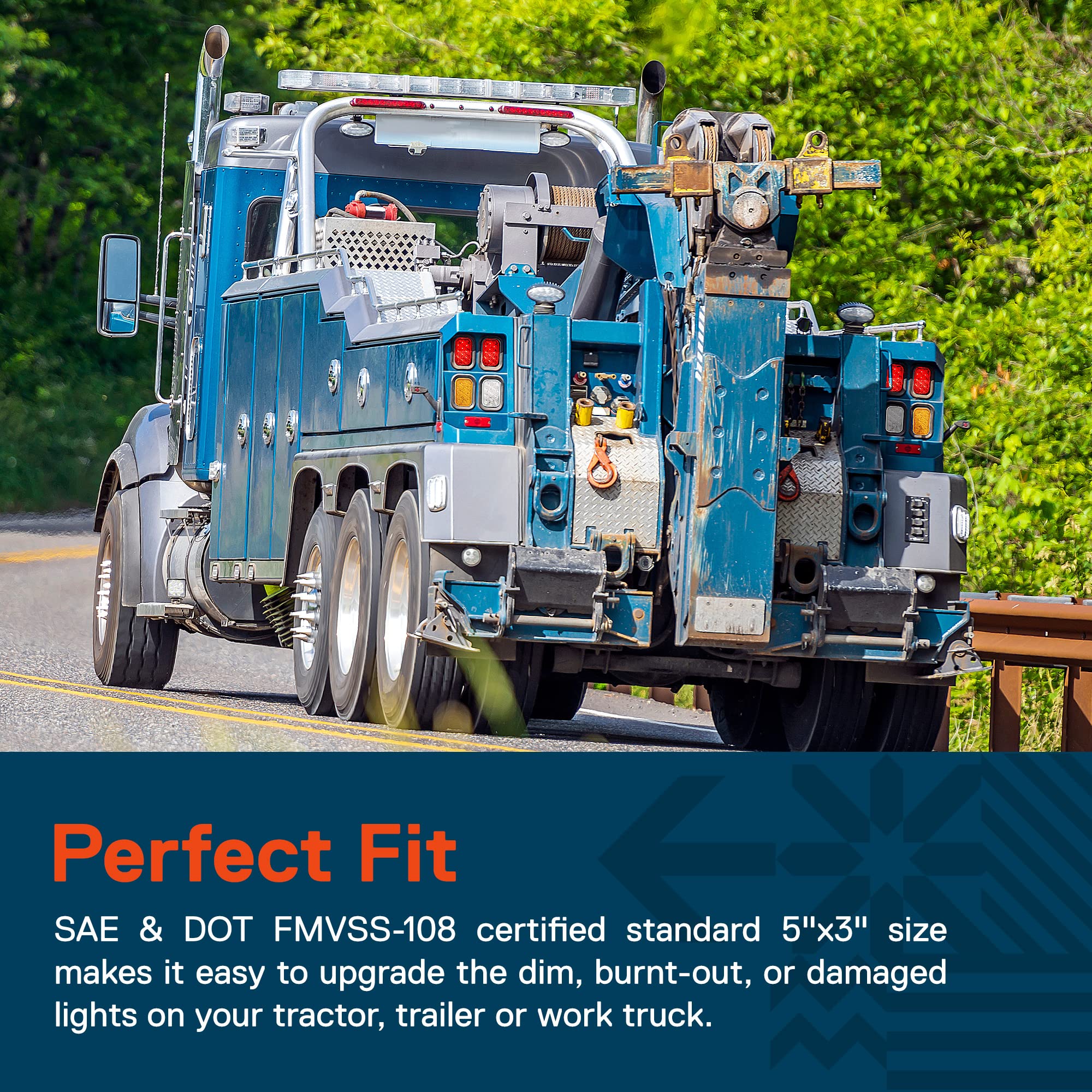 True Mods 2Pc Amber 5X3 3X5 Inch Rectangle Led Trailer Tail Light Kit [Dot Fmvss 108] [Sae I6 P2] [Grommets/Plugs] [Submersible] [Stop Turn Tail Park] [10 Led] Taillight For Tow Truck 80&quot; Wide Trailer