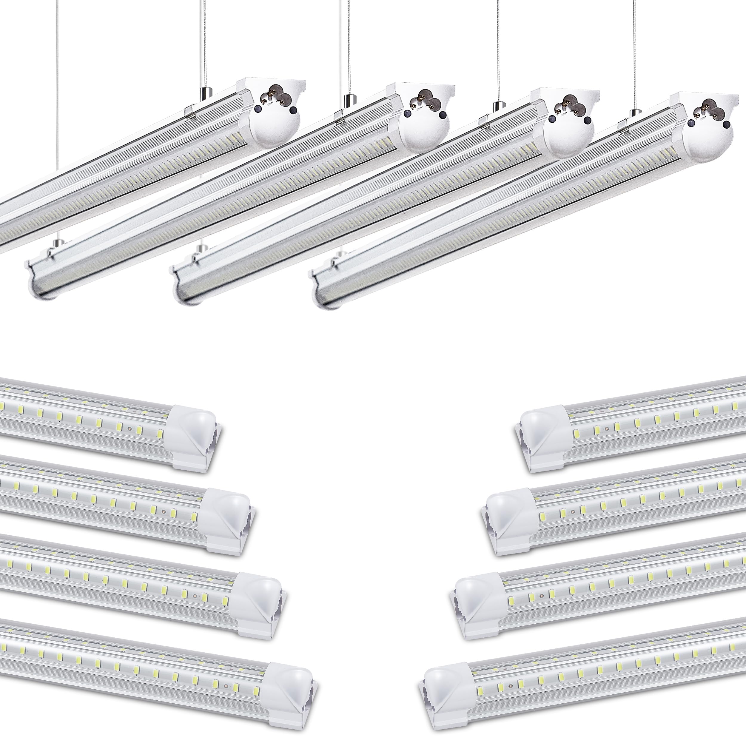 Skymoatled 8Pack 4FT LED Shop Light Garage Lights,50W 5000K/Daylight White 7550LM,Hanging/Surface Mount,Plug and Play,Linkable L
