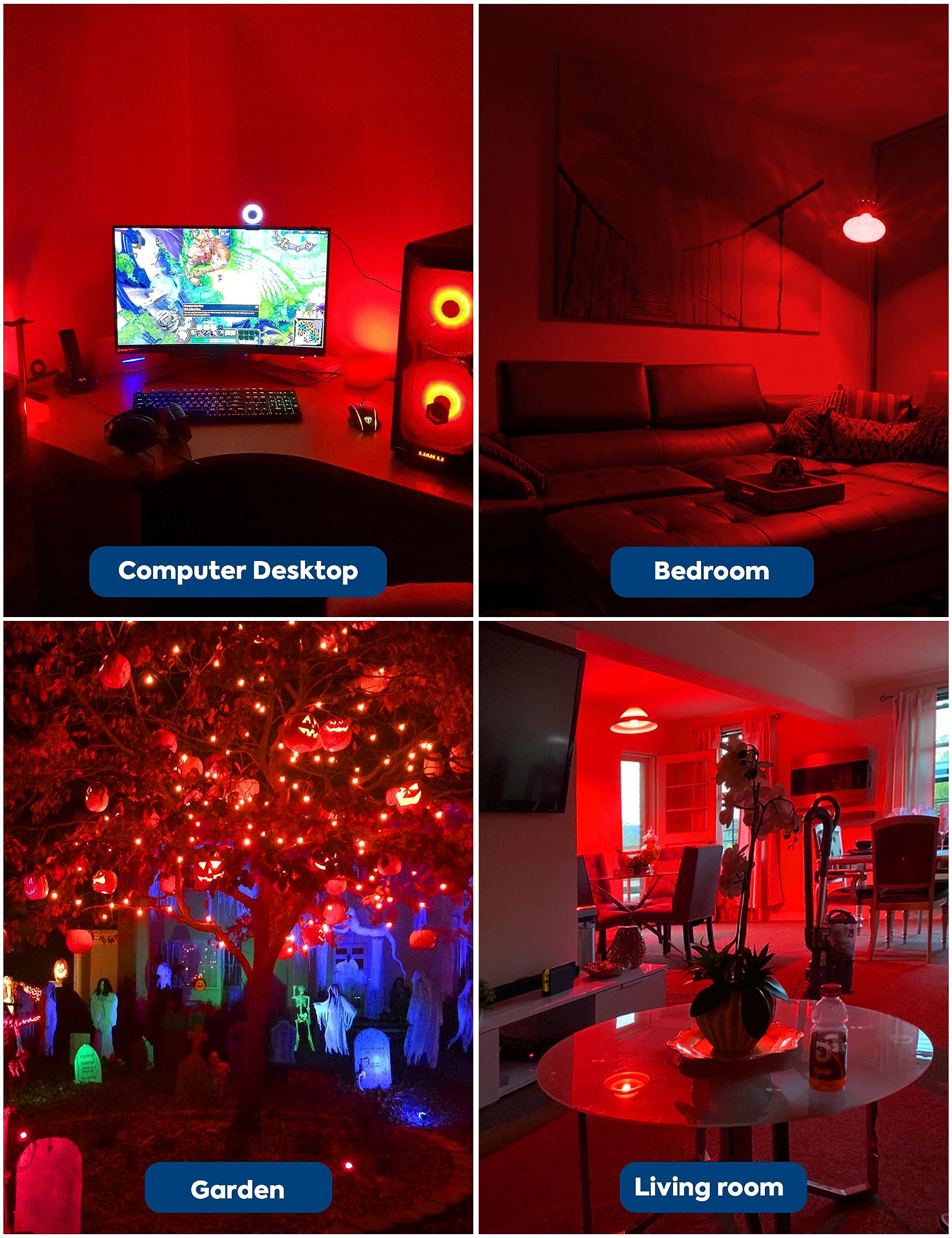 Nouscan Red LED Light Bulbs, 9W Equivalent, E26 Medium Base A19, Non-Dim, 4 Pack, Plastic-coated Aluminum, Ideal for Holiday Lighting