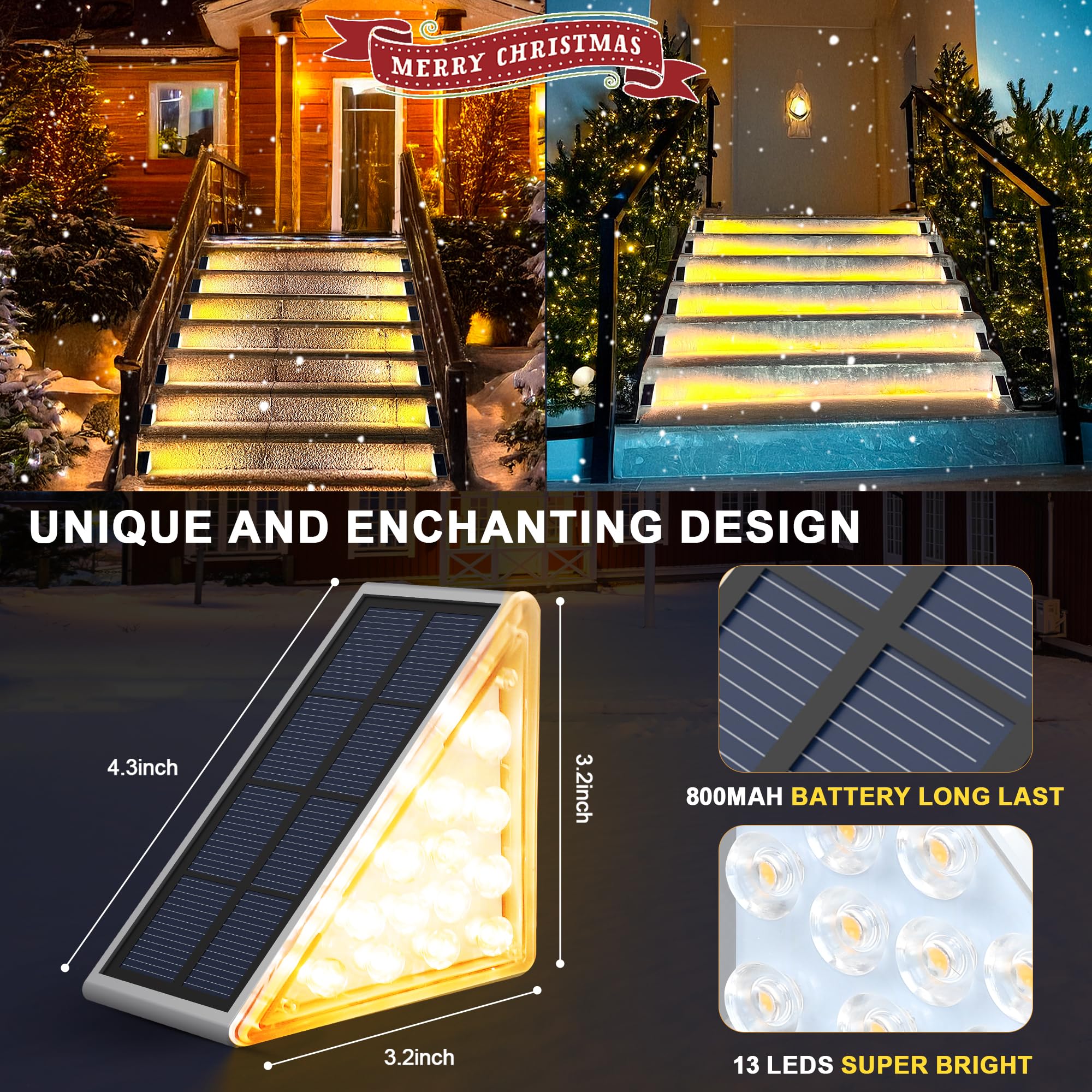 Audles Led Solar Step Lights - Waterproof Warm White Outdoor Stair & Deck Lights, 6 Pack