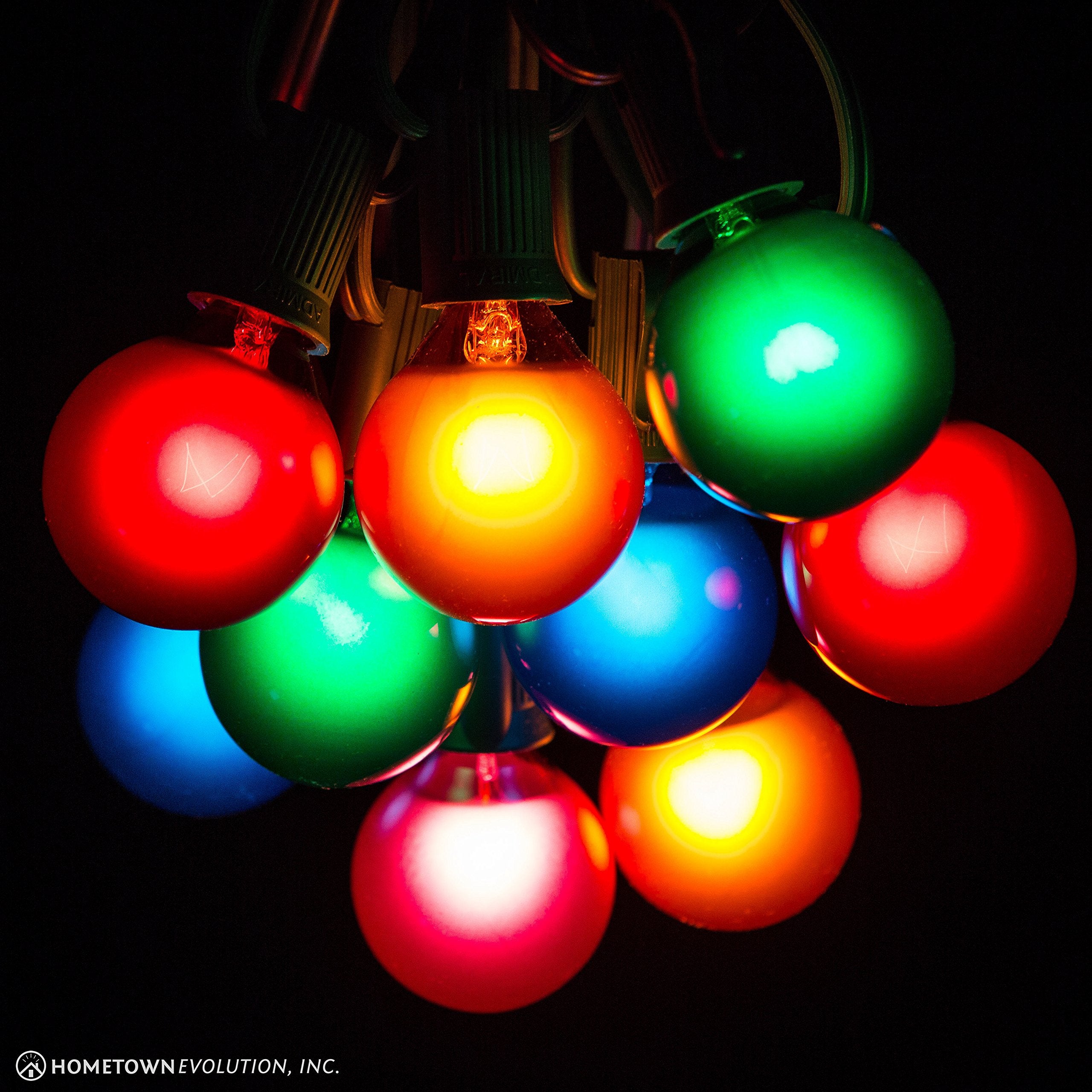 Hometown Evolution Assorted Satin Pearl Globe String Lights - 100 Foot, G40 Bulbs, Green Wire, Glass