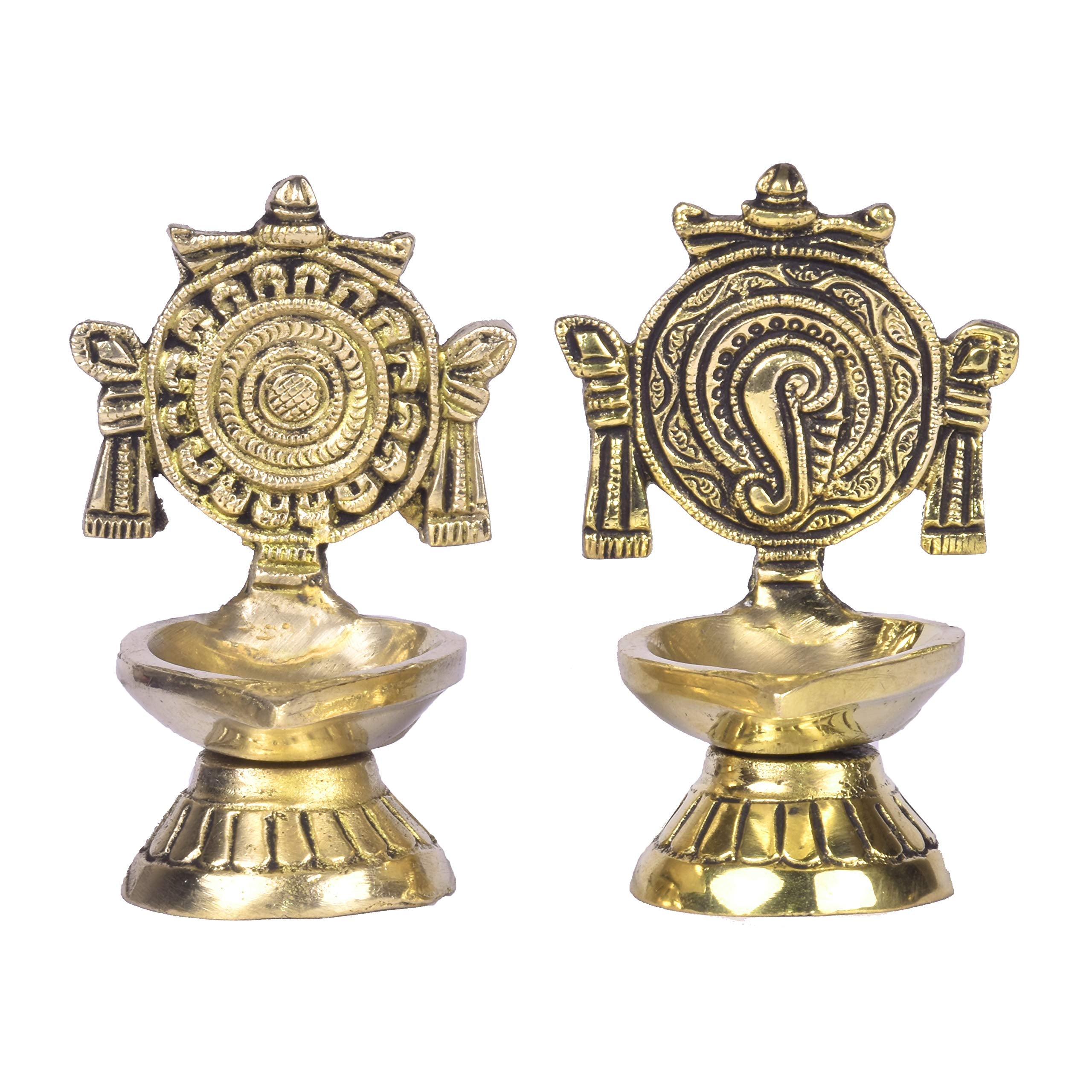 Bhimonee Decor Pure Brass shanku Chakra Table Diya|Deep|Deepak for Pooja|Puja|Mandir| Diwali Festival Decoration||Pair||