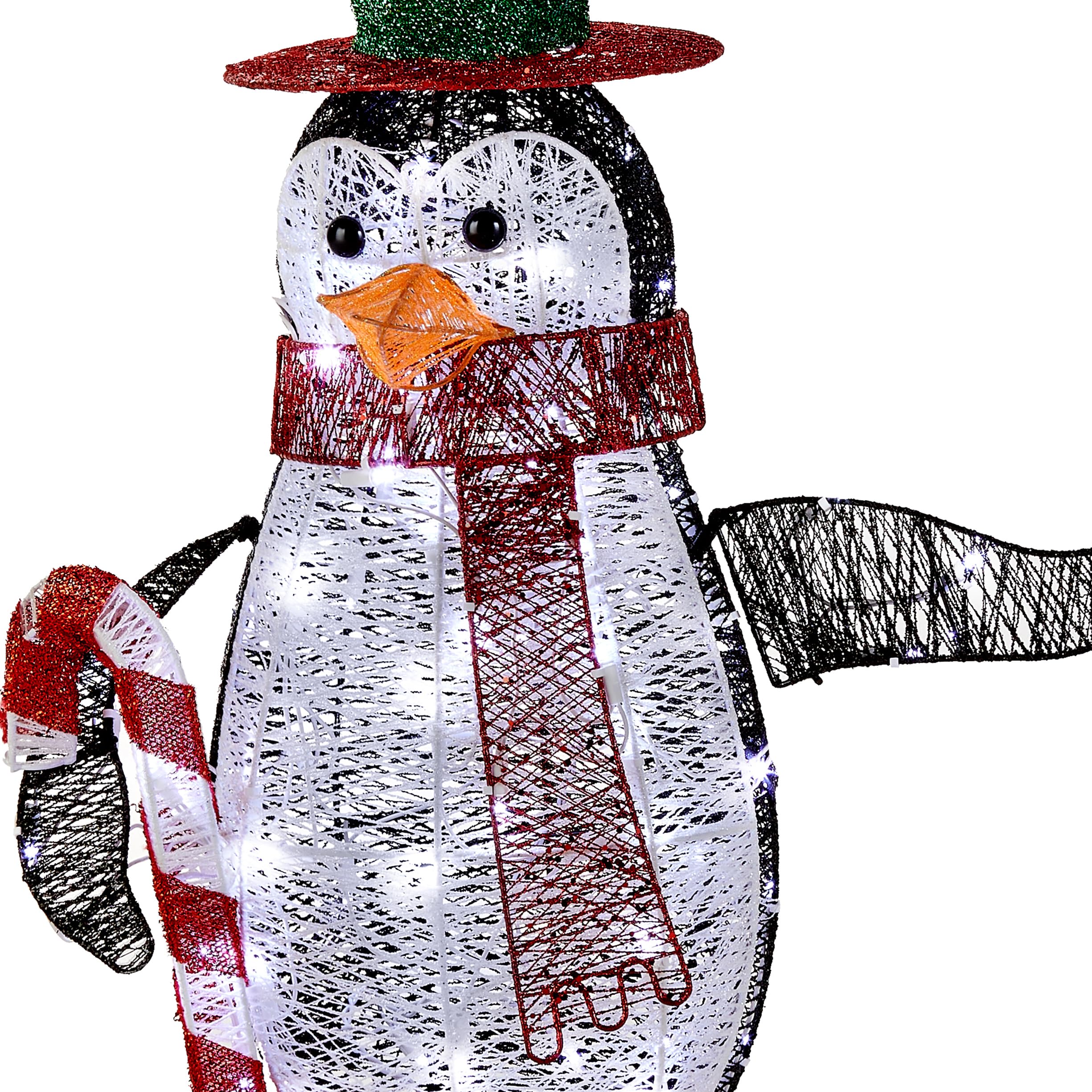 National Tree 36&quot; Penguin With Red Top Hat & Candy Cane, 100 Led Lights