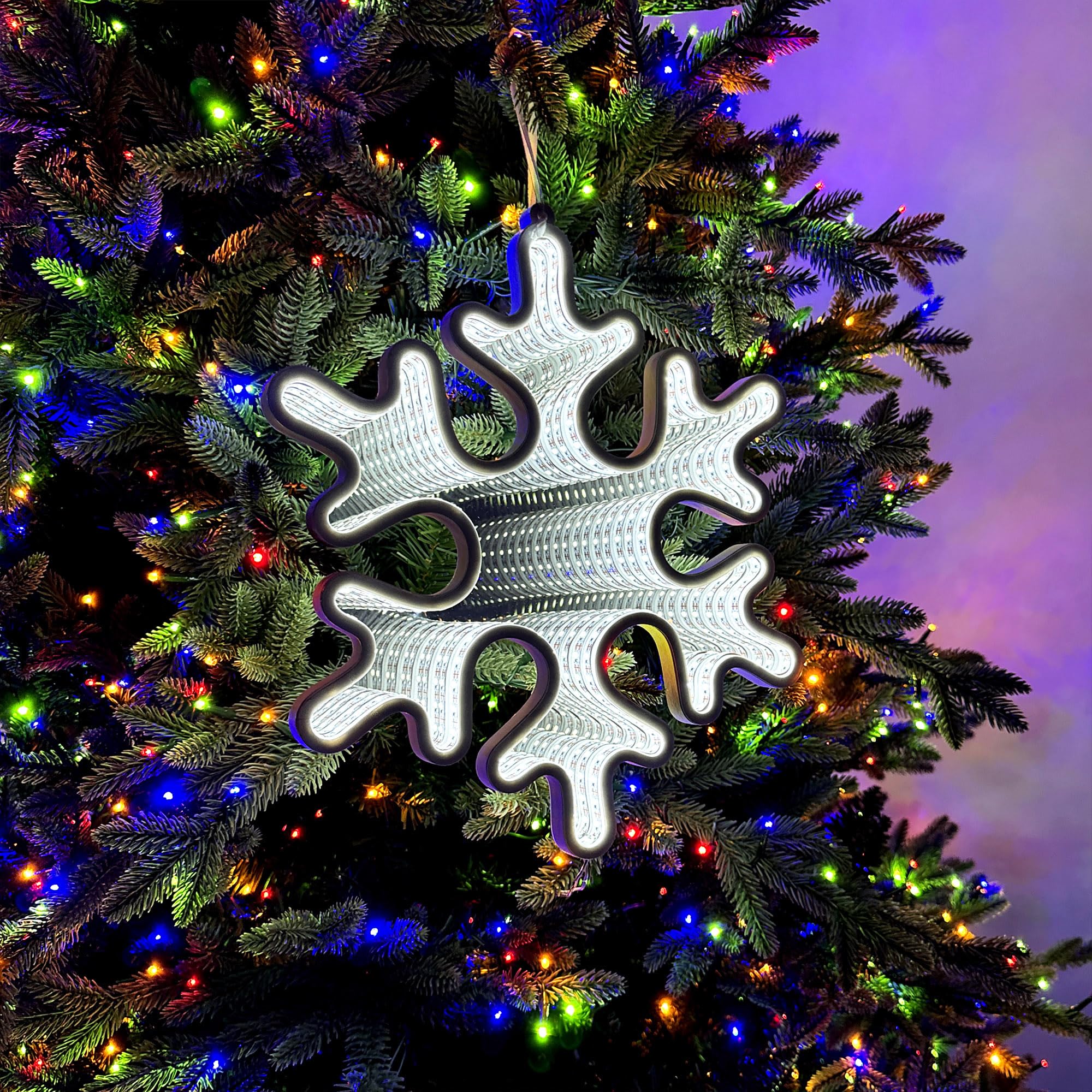 Elumina Decor Snowflake Infinity Mirror Light - LED USB-Powered Holiday Decor - 12in x 12in - Indoor 3D Snowflake Design