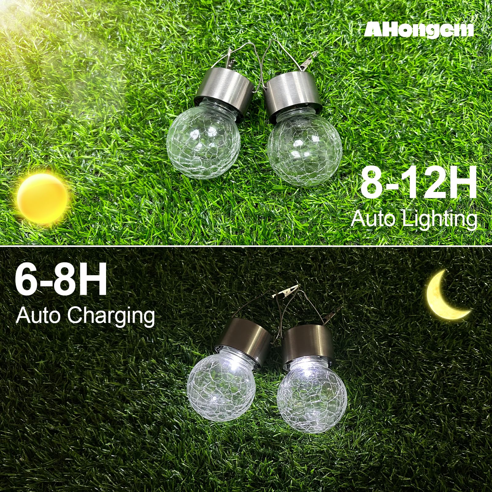 Solar Hanging Lights Outdoor Decor: Garden Light Waterproof For Yard Outside Decorations - 12 Pack Clip On Crackle Glass Globe Ball Lighting Patio Tree Camping Fence Decorative
