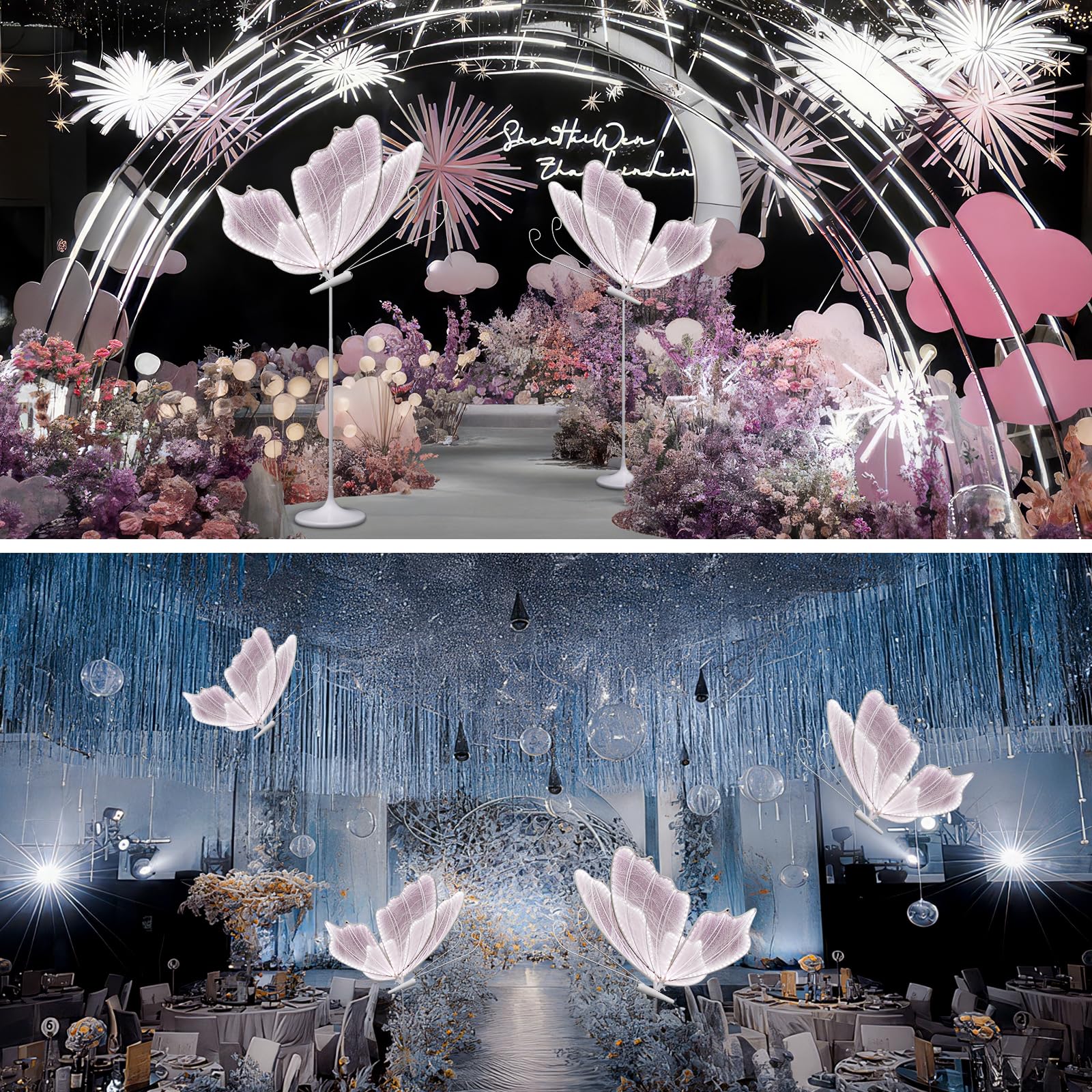YM Sky Wedding Butterfly LED Floor Lamp - Adjustable 60 CM, Pink Light, Metal Ceiling Light for Romantic Decor, Model 94981