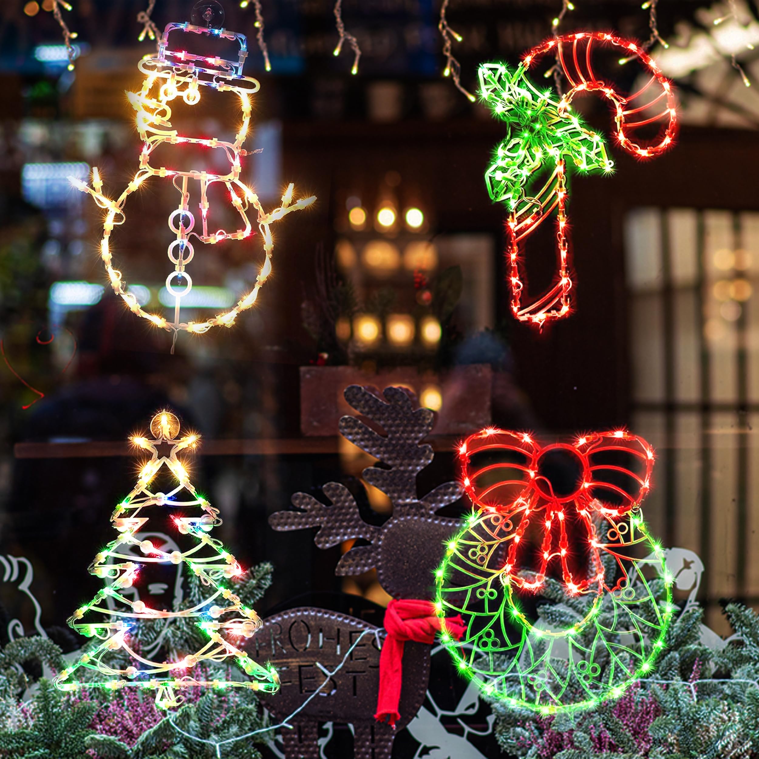 UBTKEY Christmas Window Decorations Lighted, 4 Pack 16'' Plug-in Christmas Window Silhouette Lights for Christmas Holiday Indoor
