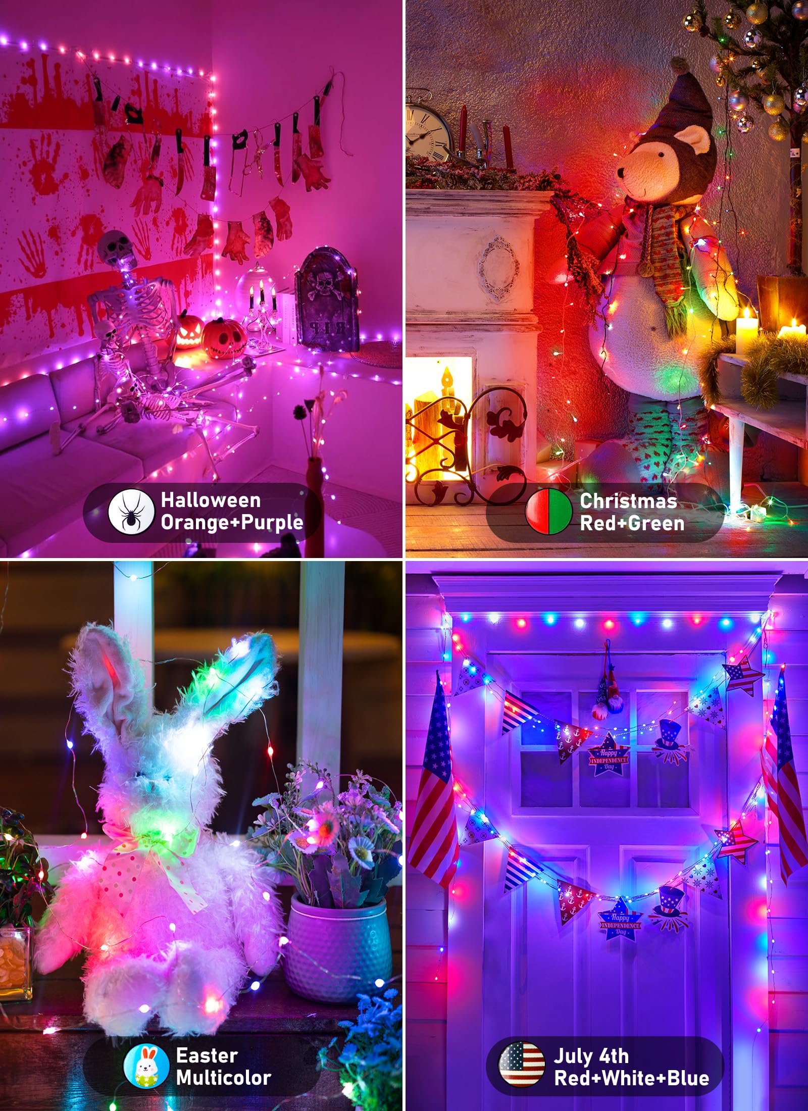 Minetom Fairy Lights - 66FT 200 LED String Lights, USB, Color Changing, 16 Colors & 6 Holiday Colors, Copper