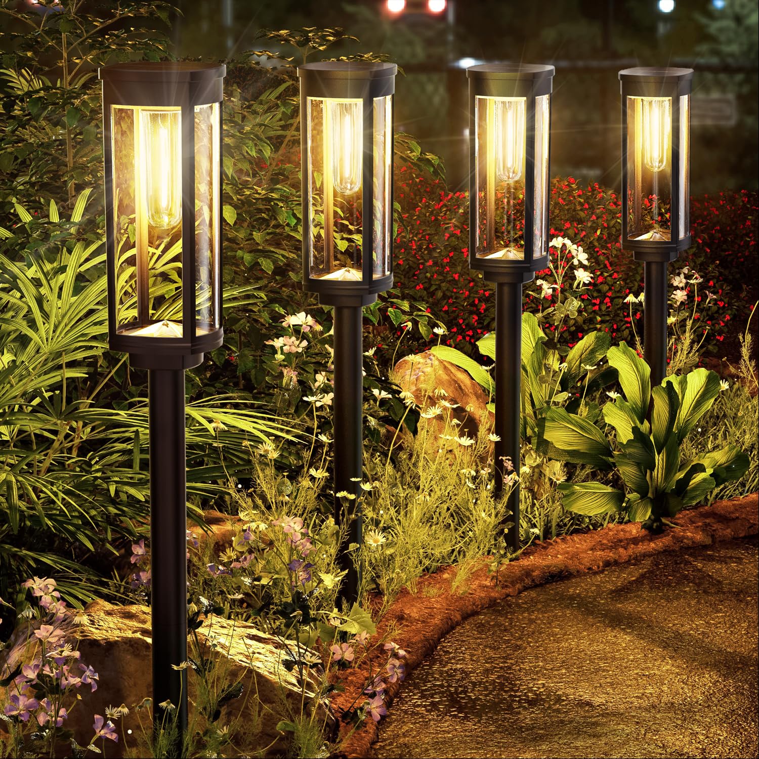 ALFIOT Solar Pathway Lights Outdoor,IP65 Waterproof Auto On/Off Solar Garden Lights Solar Powered Landscape Lighting for Yard Pa