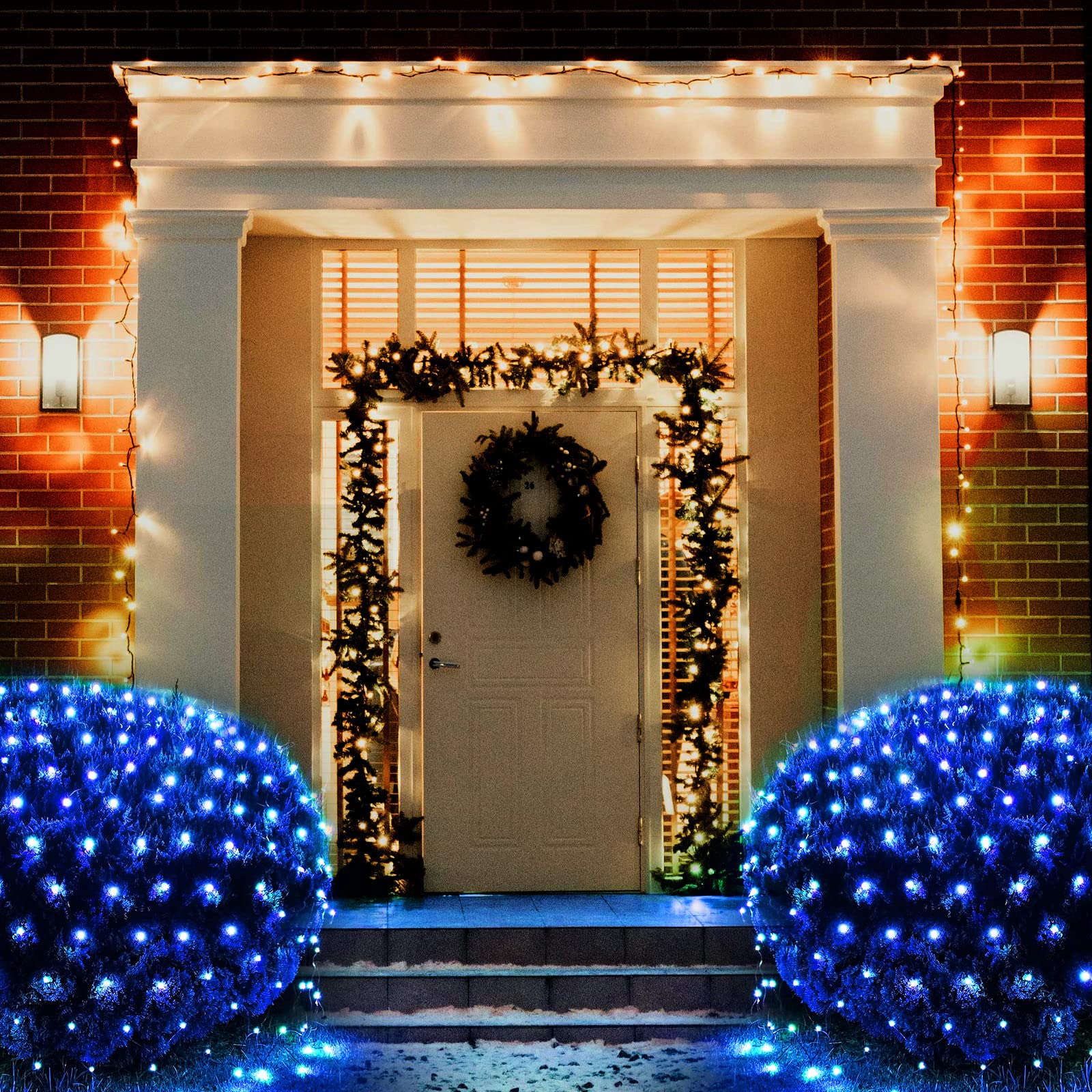 Pooqla Blue Net Lights, 360 LED Outdoor Twinkle String Lights, 21ft x 5ft, Connectable for Garden Party Decor