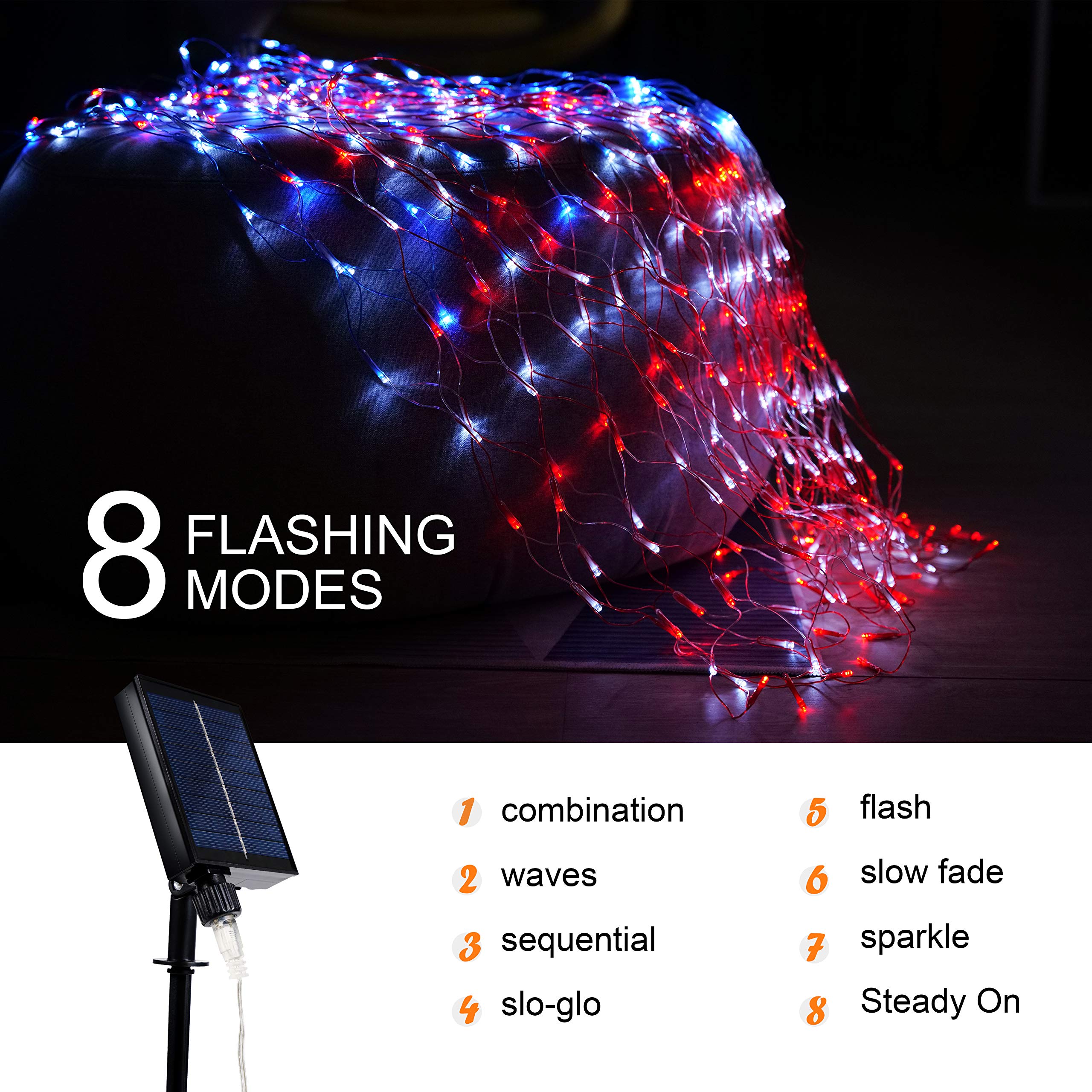 Danli Solar Powered American Flag Light, 420 Led Waterproof String Lights For Garden Decor